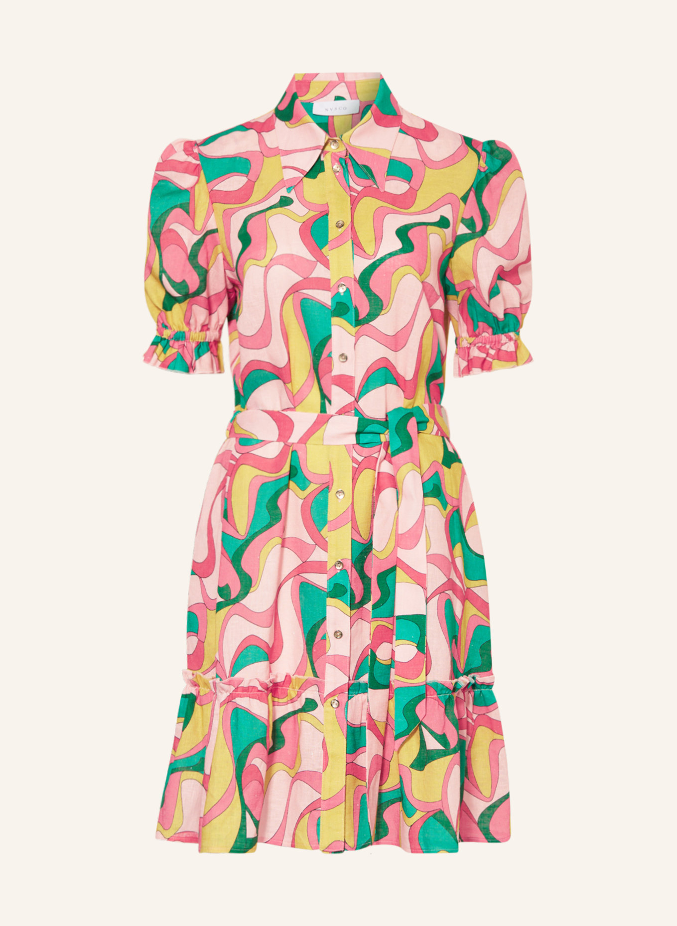 NVSCO Shirt dress with linen, Color: PINK/ PINK/ GREEN (Image 1)