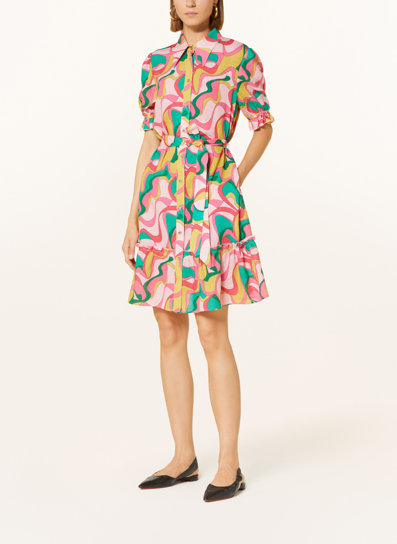 NVSCO Shirt dress with linen, Color: PINK/ PINK/ GREEN (Image 2)