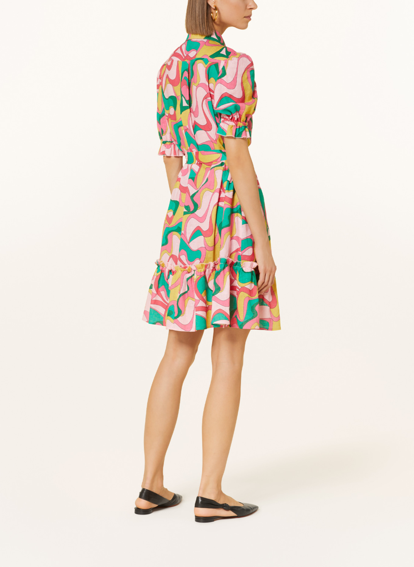 NVSCO Shirt dress with linen, Color: PINK/ PINK/ GREEN (Image 3)