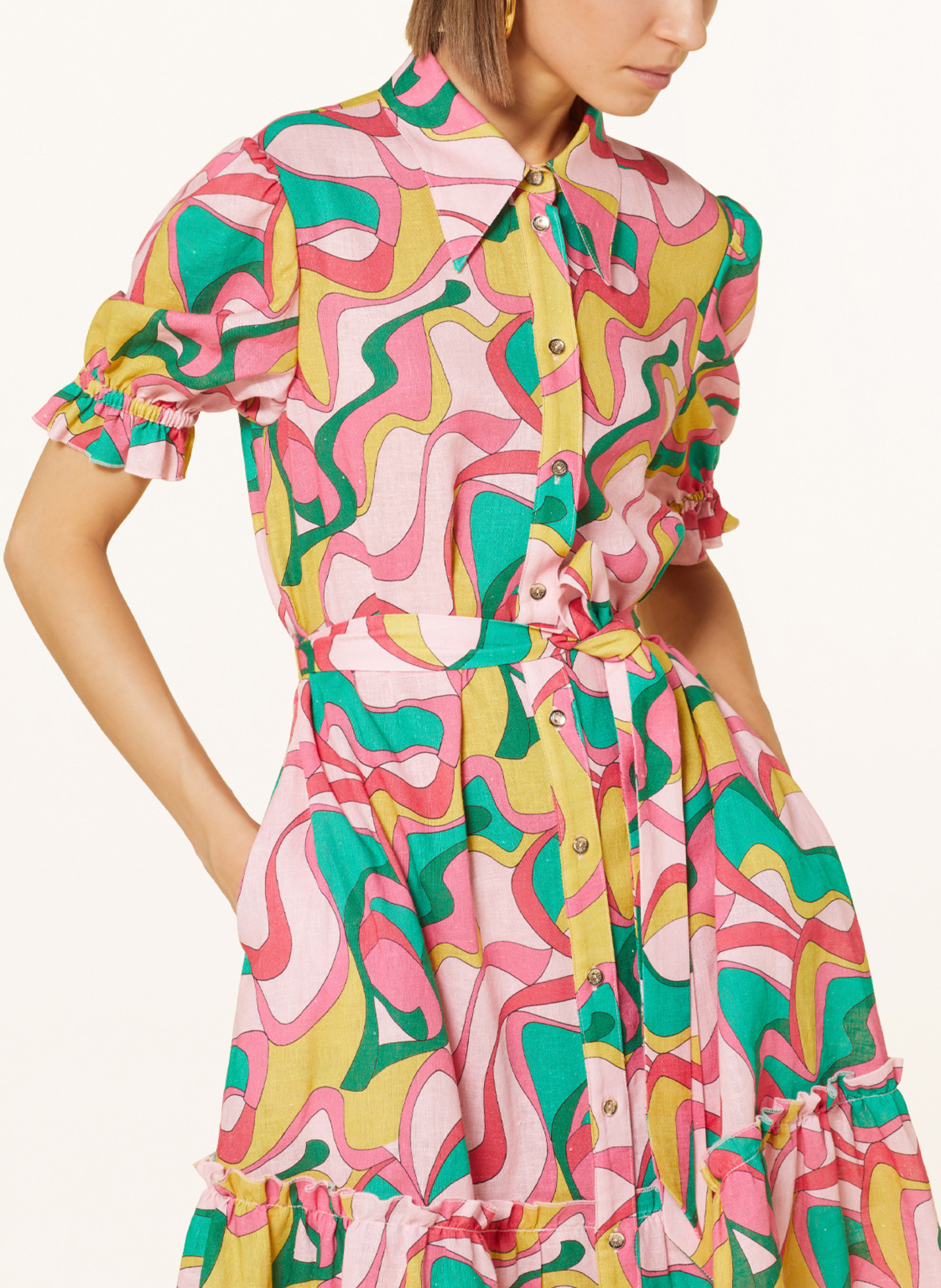 NVSCO Shirt dress with linen, Color: PINK/ PINK/ GREEN (Image 4)