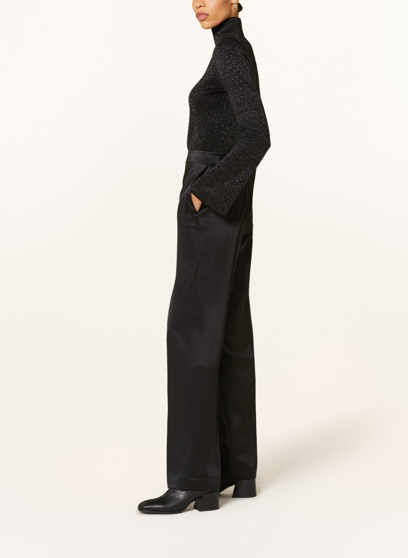JOSEPH Wide leg trousers made of silk, Color: BLACK (Image 4)