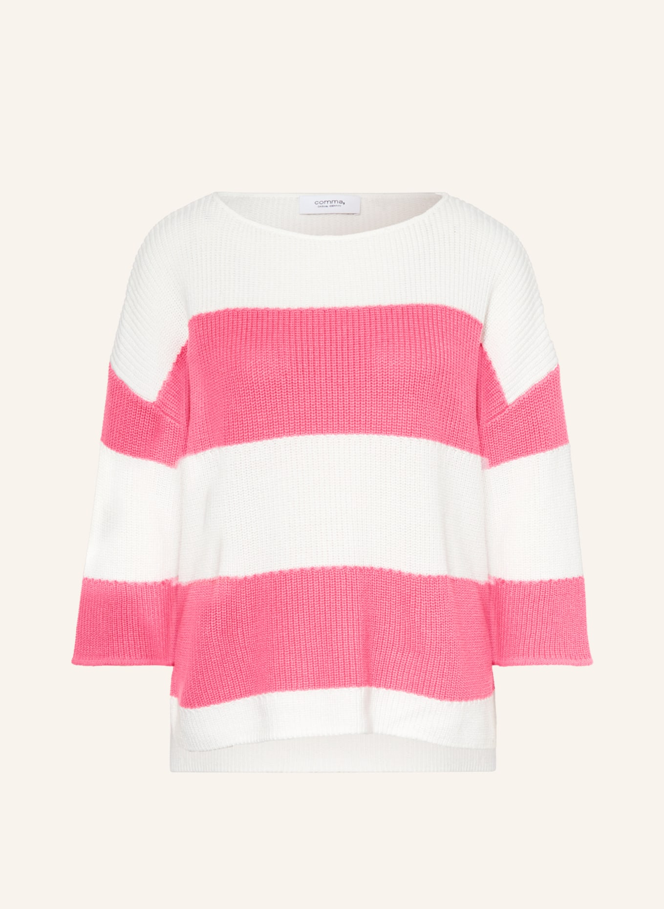comma casual identity Pullover mit 3/4-Arm, Farbe: WEISS/ PINK (Bild 1)