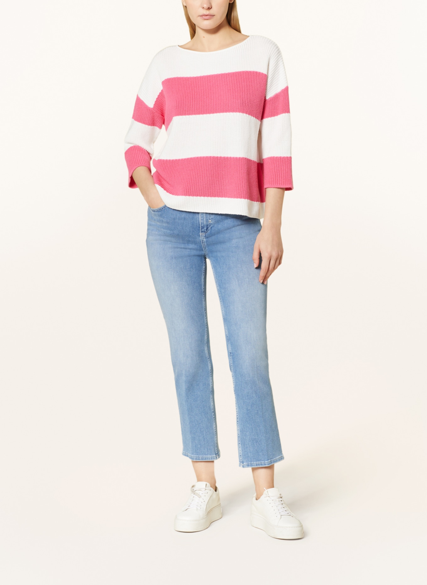 comma casual identity Pullover mit 3/4-Arm, Farbe: WEISS/ PINK (Bild 2)