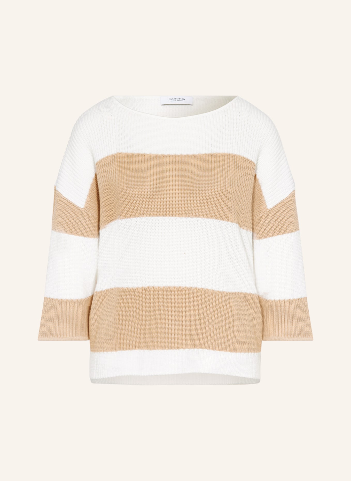 comma casual identity Sweater with 3/4 sleeves, Color: CAMEL/ WHITE (Image 1)