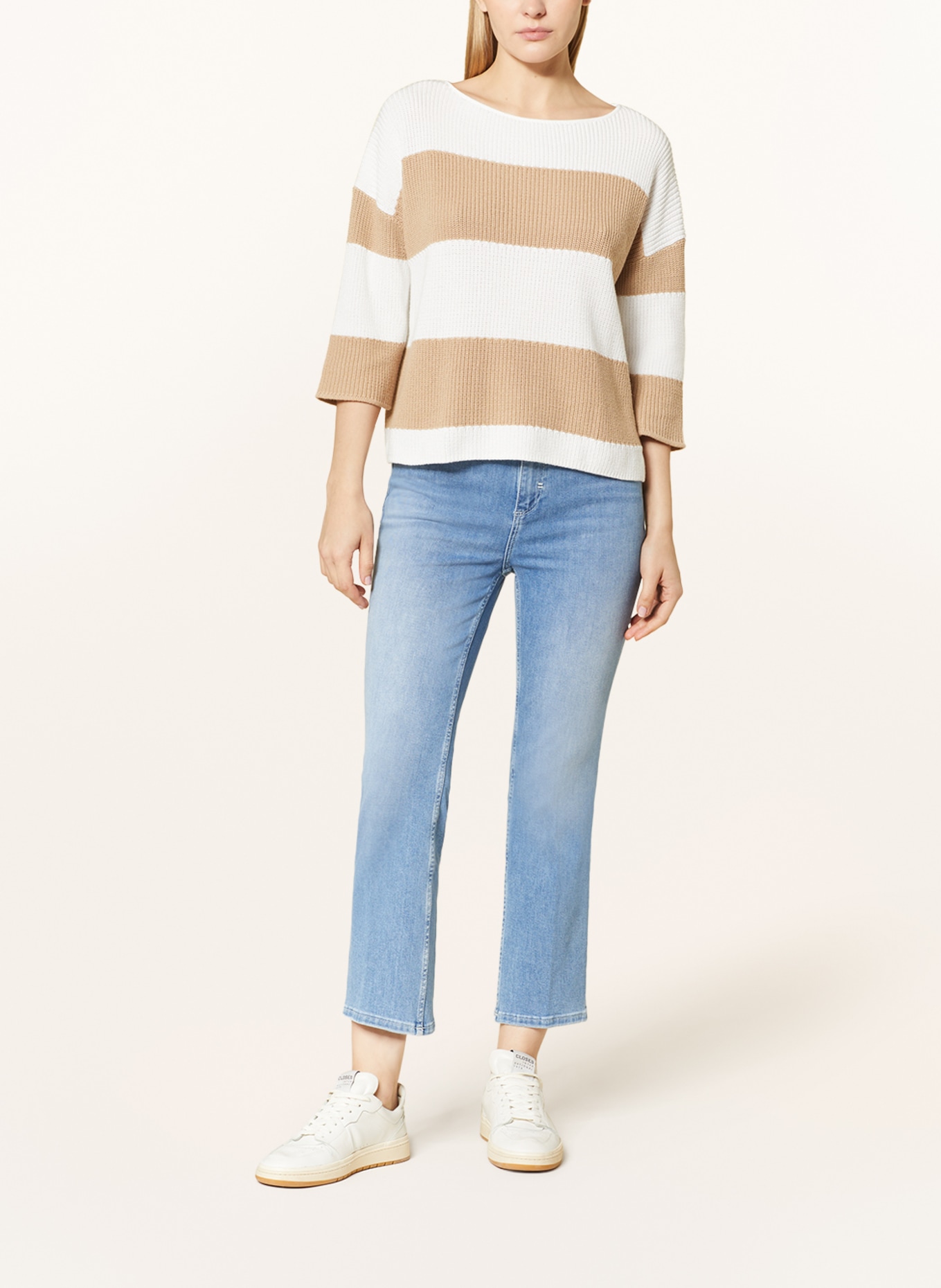comma casual identity Sweater with 3/4 sleeves, Color: CAMEL/ WHITE (Image 2)