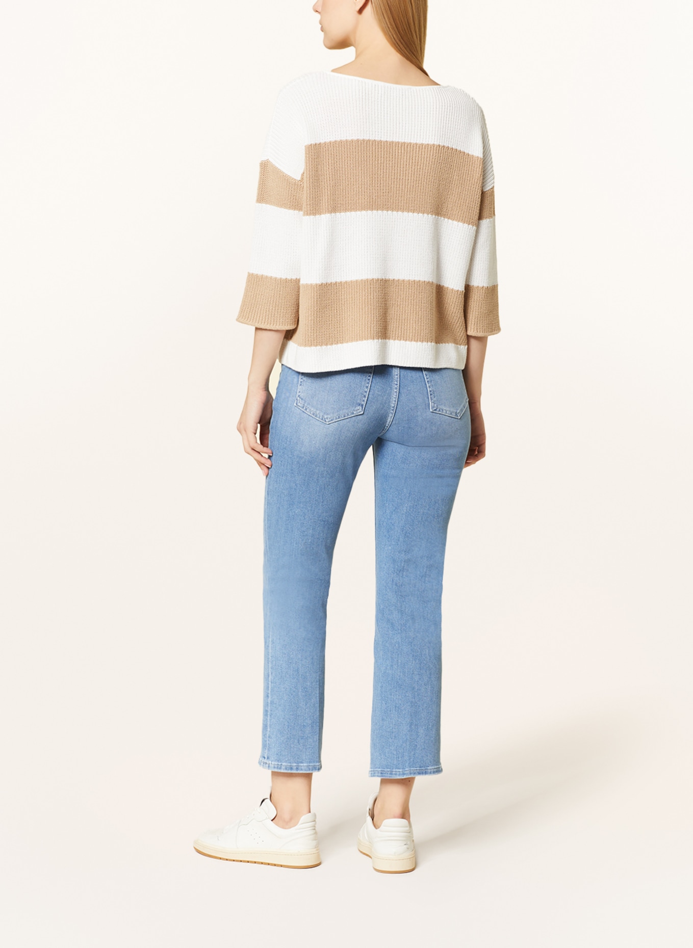 comma casual identity Sweater with 3/4 sleeves, Color: CAMEL/ WHITE (Image 3)