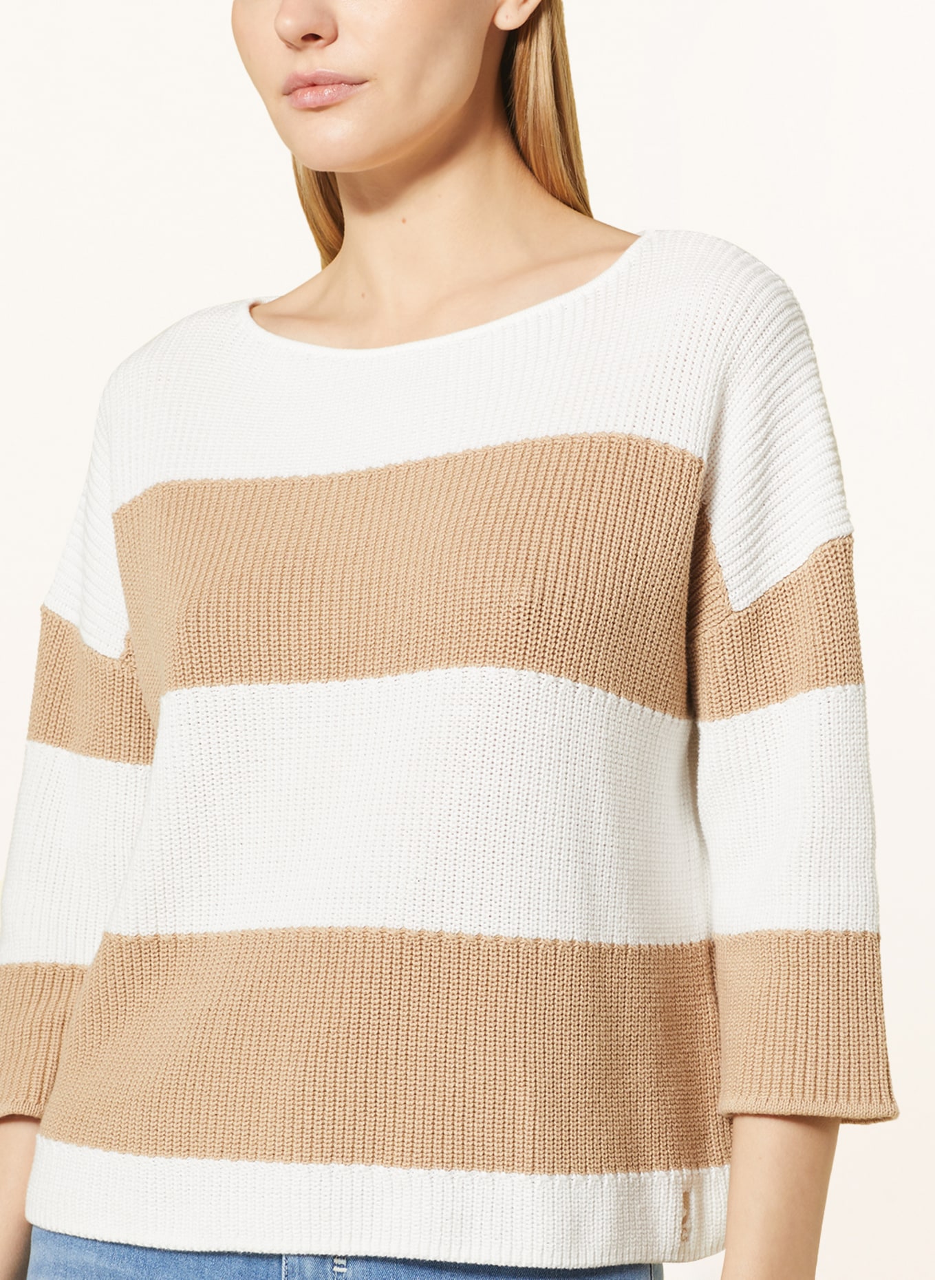 comma casual identity Sweater with 3/4 sleeves, Color: CAMEL/ WHITE (Image 4)