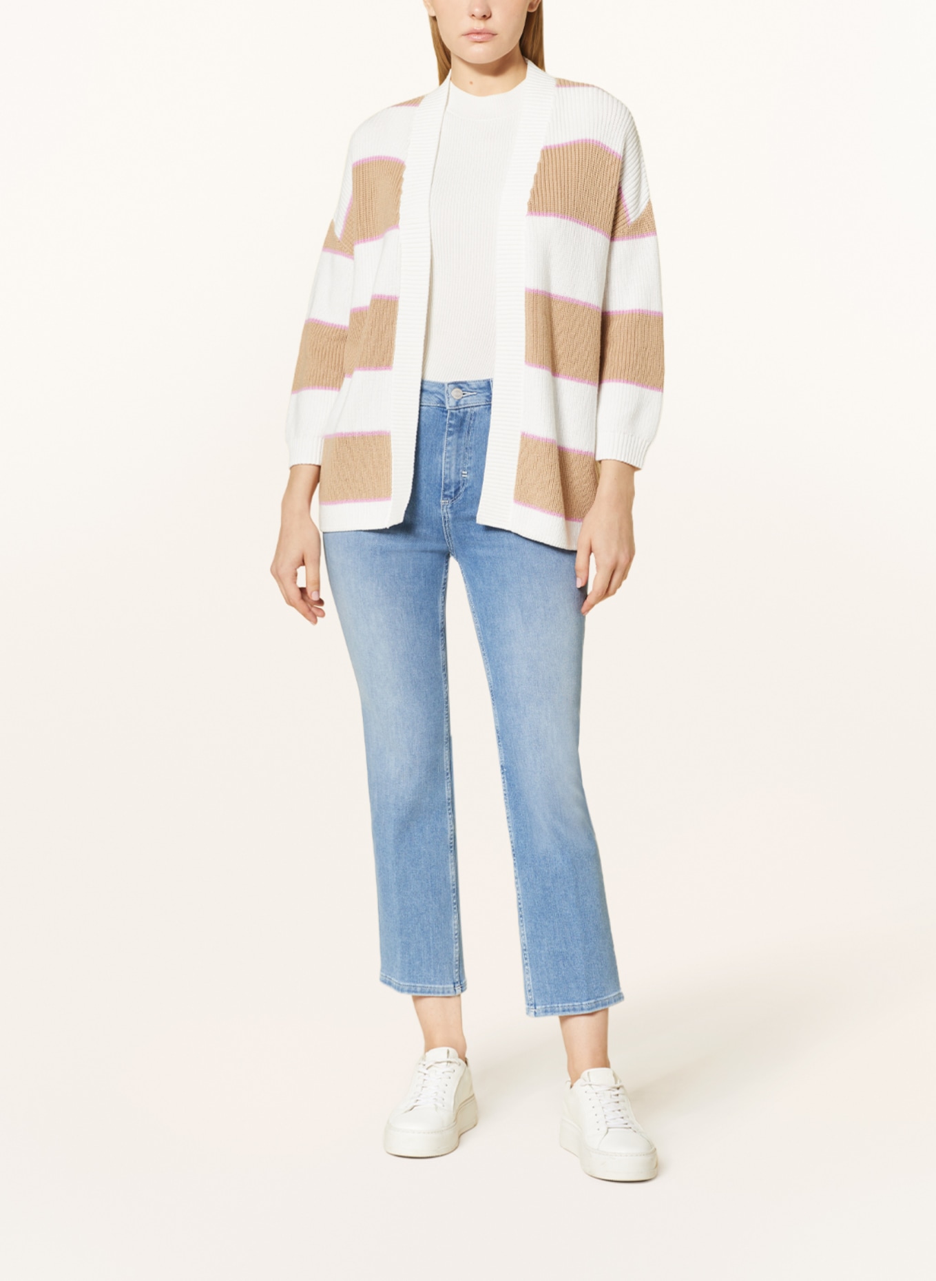 comma casual identity Knit cardigan, Color: WHITE/ CAMEL/ PINK (Image 2)
