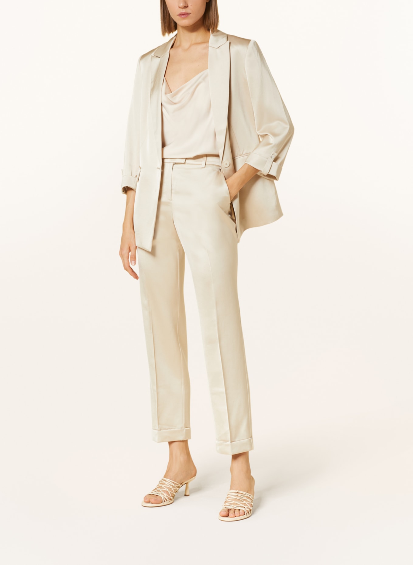 comma Satin blazer with 3/4 sleeves, Color: LIGHT BROWN (Image 2)
