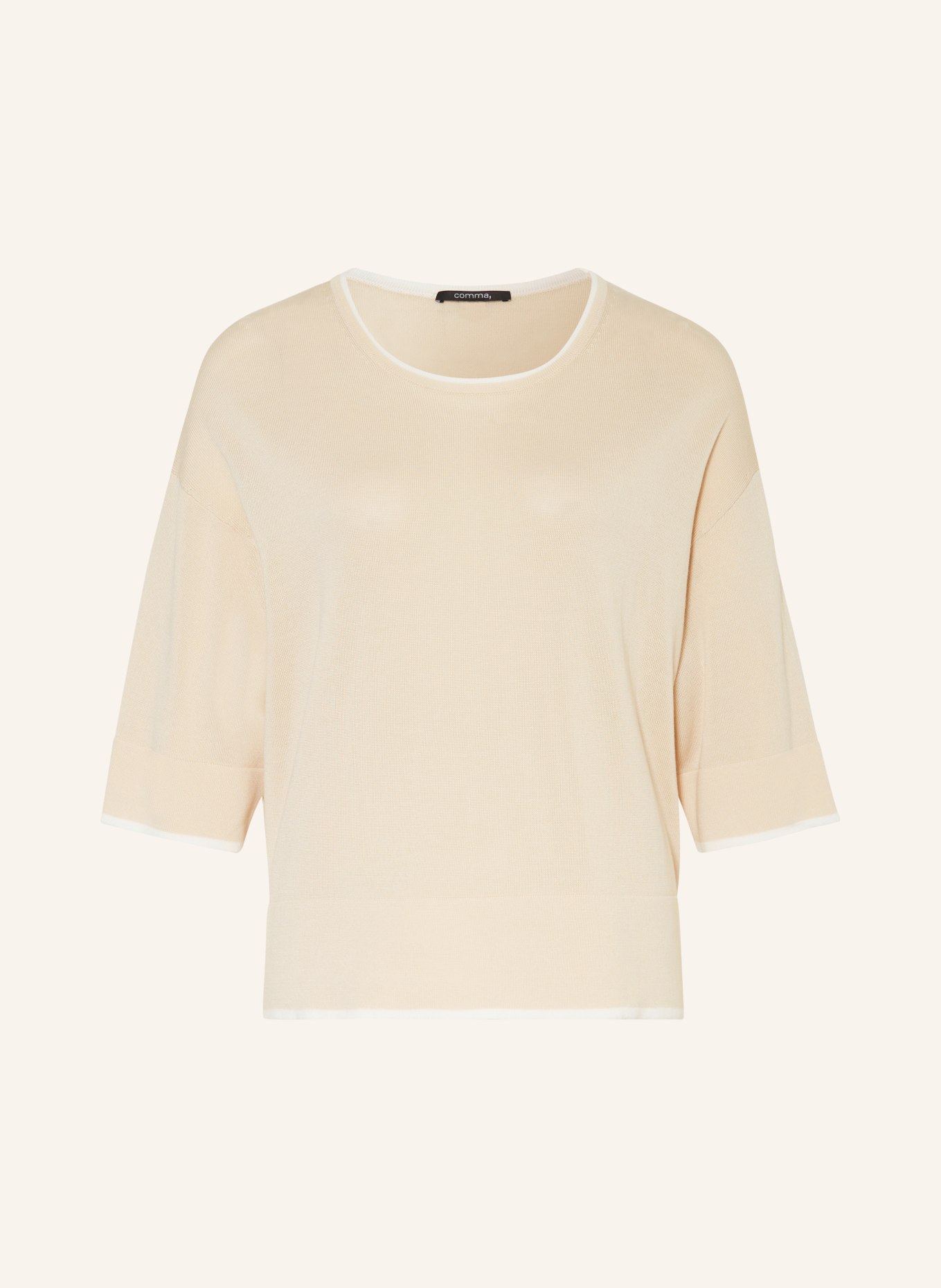 comma Sweater with 3/4 sleeves, Color: LIGHT BROWN/ WHITE (Image 1)