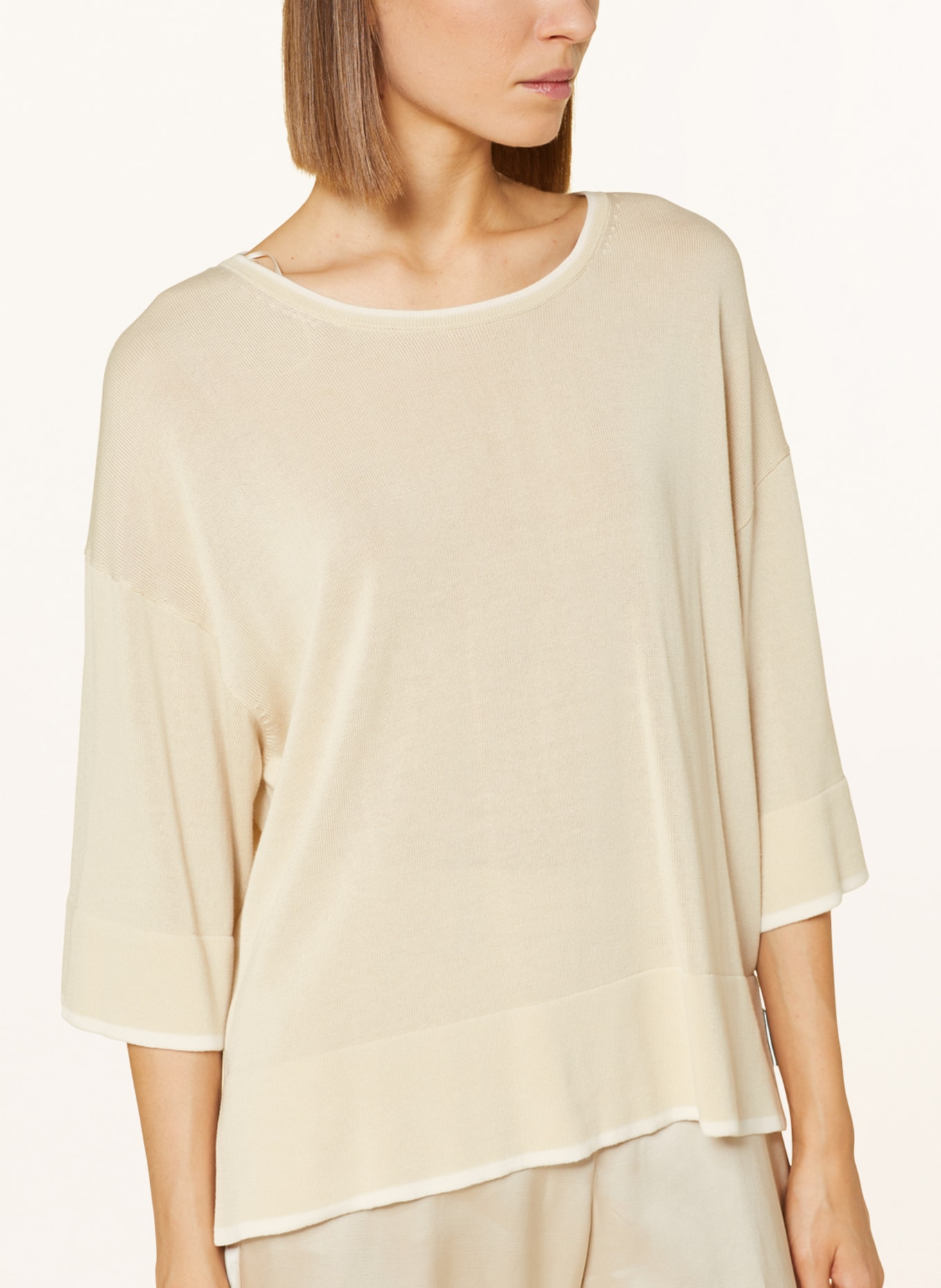 comma Sweater with 3/4 sleeves, Color: LIGHT BROWN/ WHITE (Image 4)