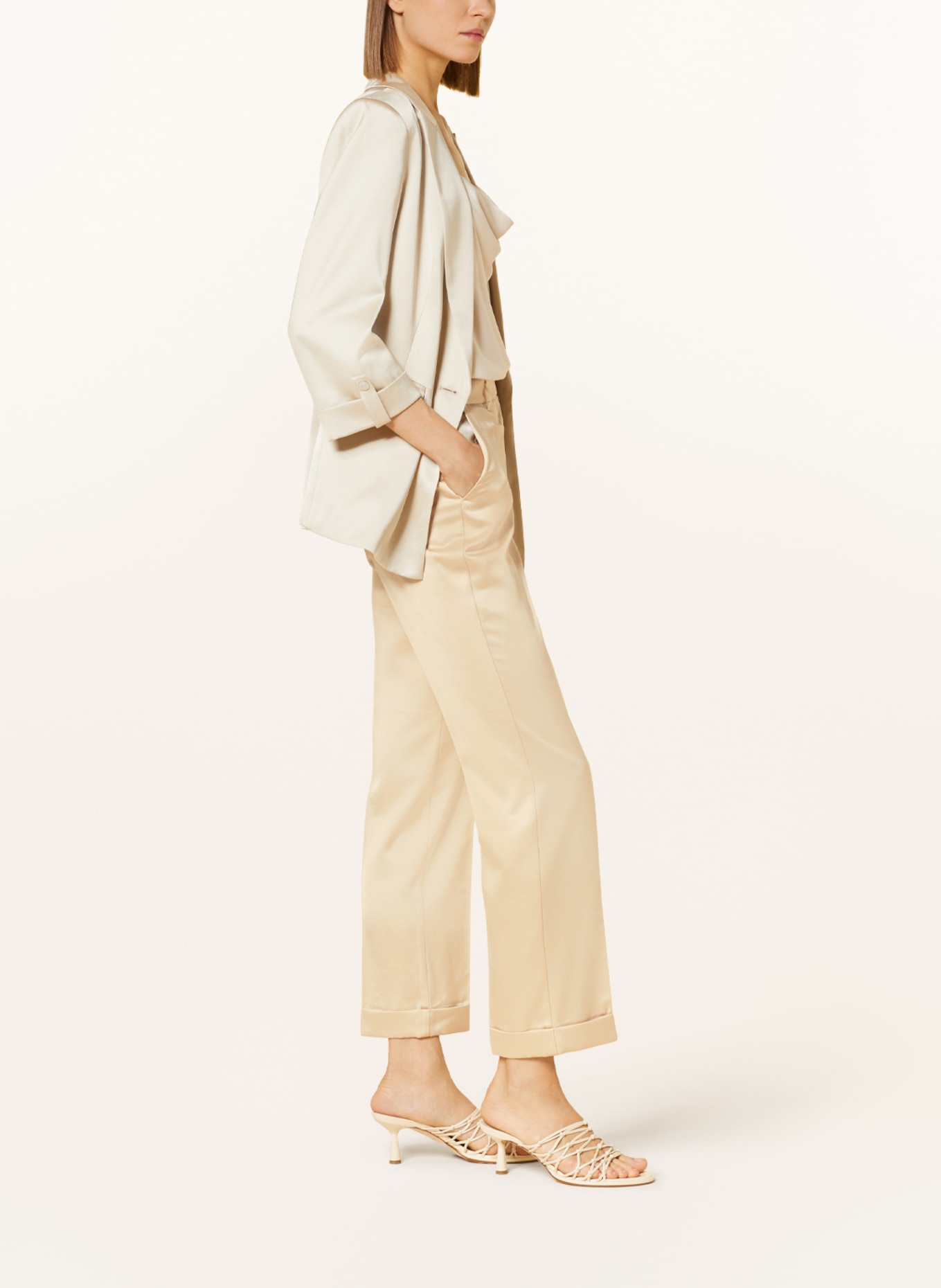 comma Satin trousers, Color: LIGHT BROWN (Image 4)