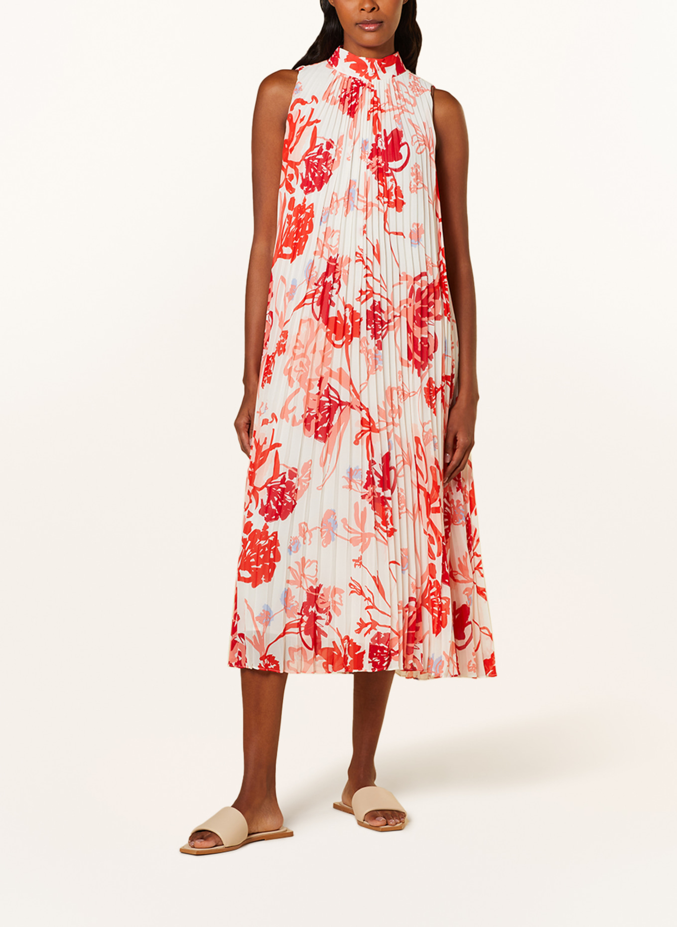 s.Oliver BLACK LABEL Pleated dress, Color: WHITE/ SALMON/ DARK RED (Image 2)