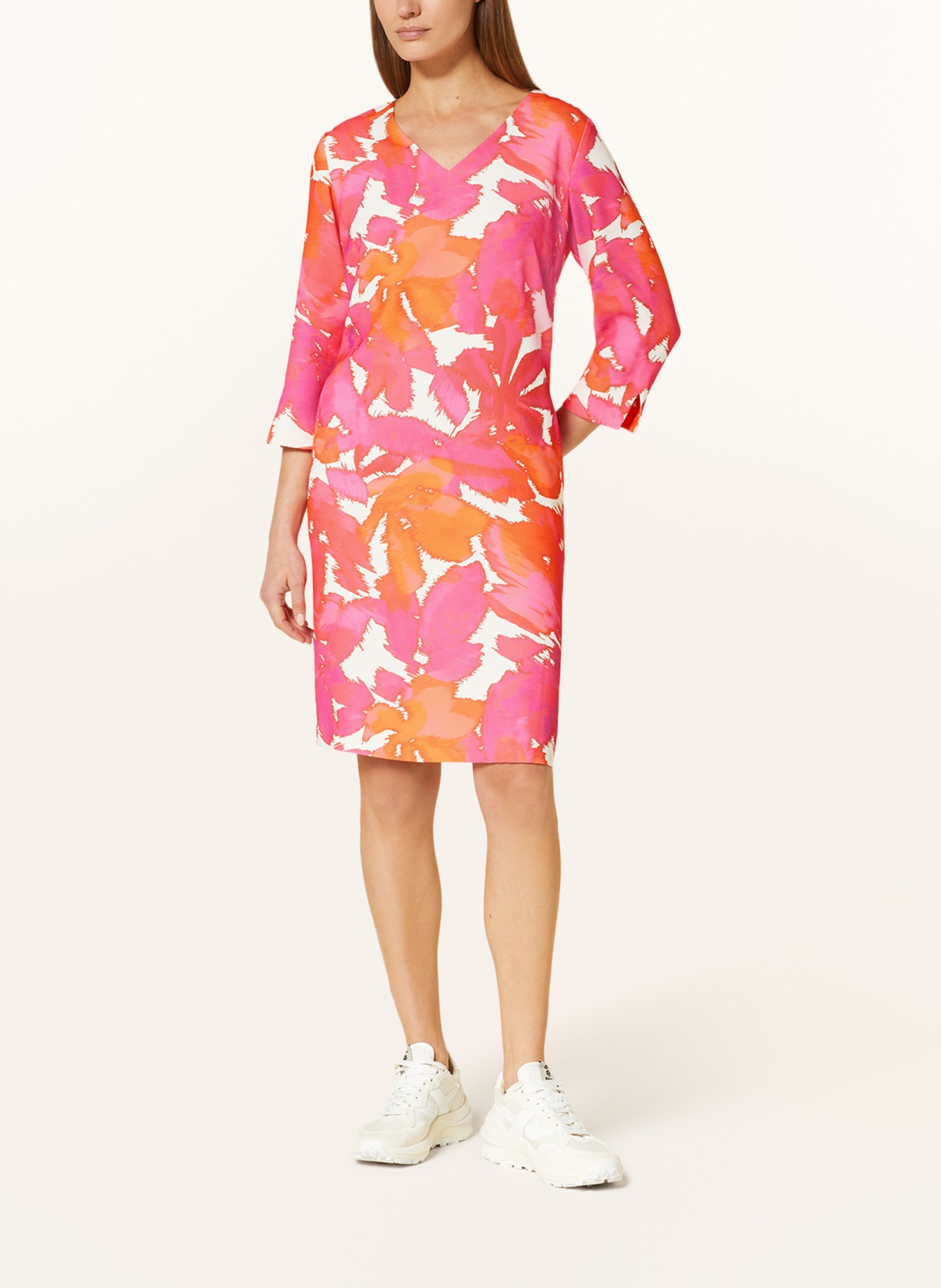 comma Dress with 3/4 sleeves, Color: PINK/ ORANGE/ ECRU (Image 2)