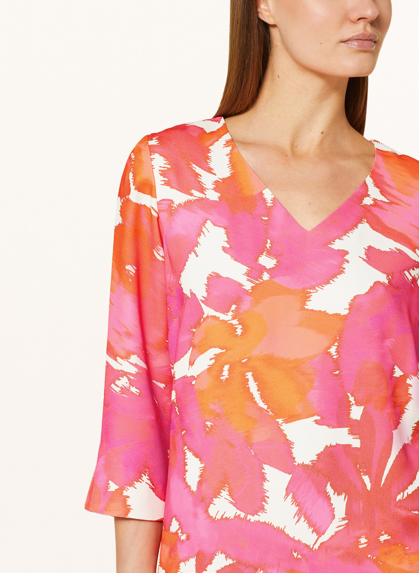comma Dress with 3/4 sleeves, Color: PINK/ ORANGE/ ECRU (Image 4)