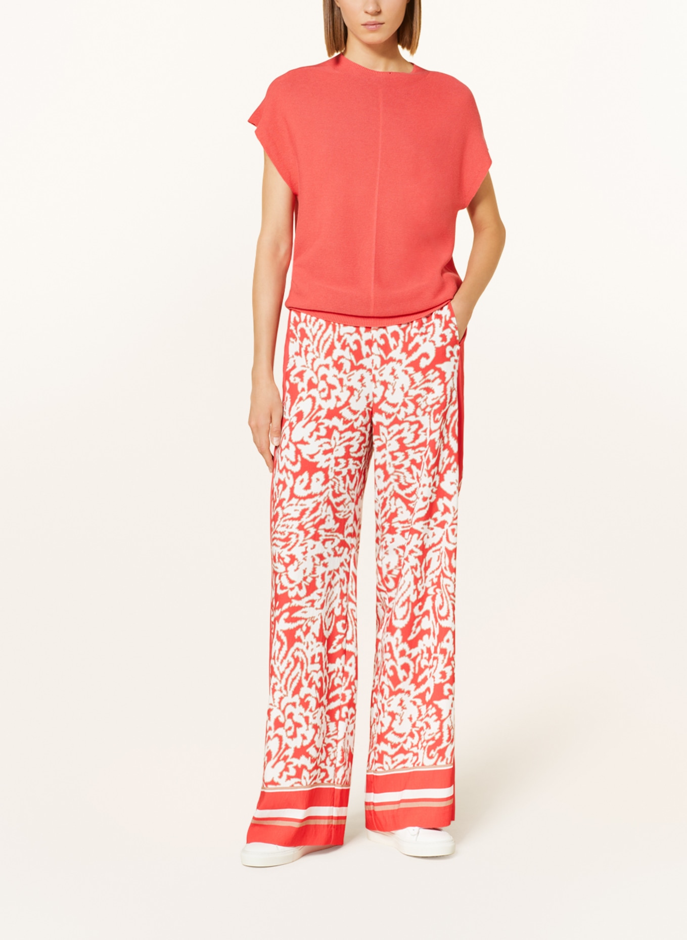 comma Wide leg trousers, Color: LIGHT RED/ WHITE/ BEIGE (Image 2)