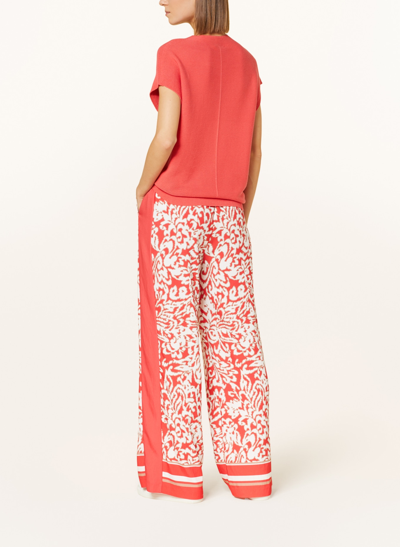 comma Wide leg trousers, Color: LIGHT RED/ WHITE/ BEIGE (Image 3)