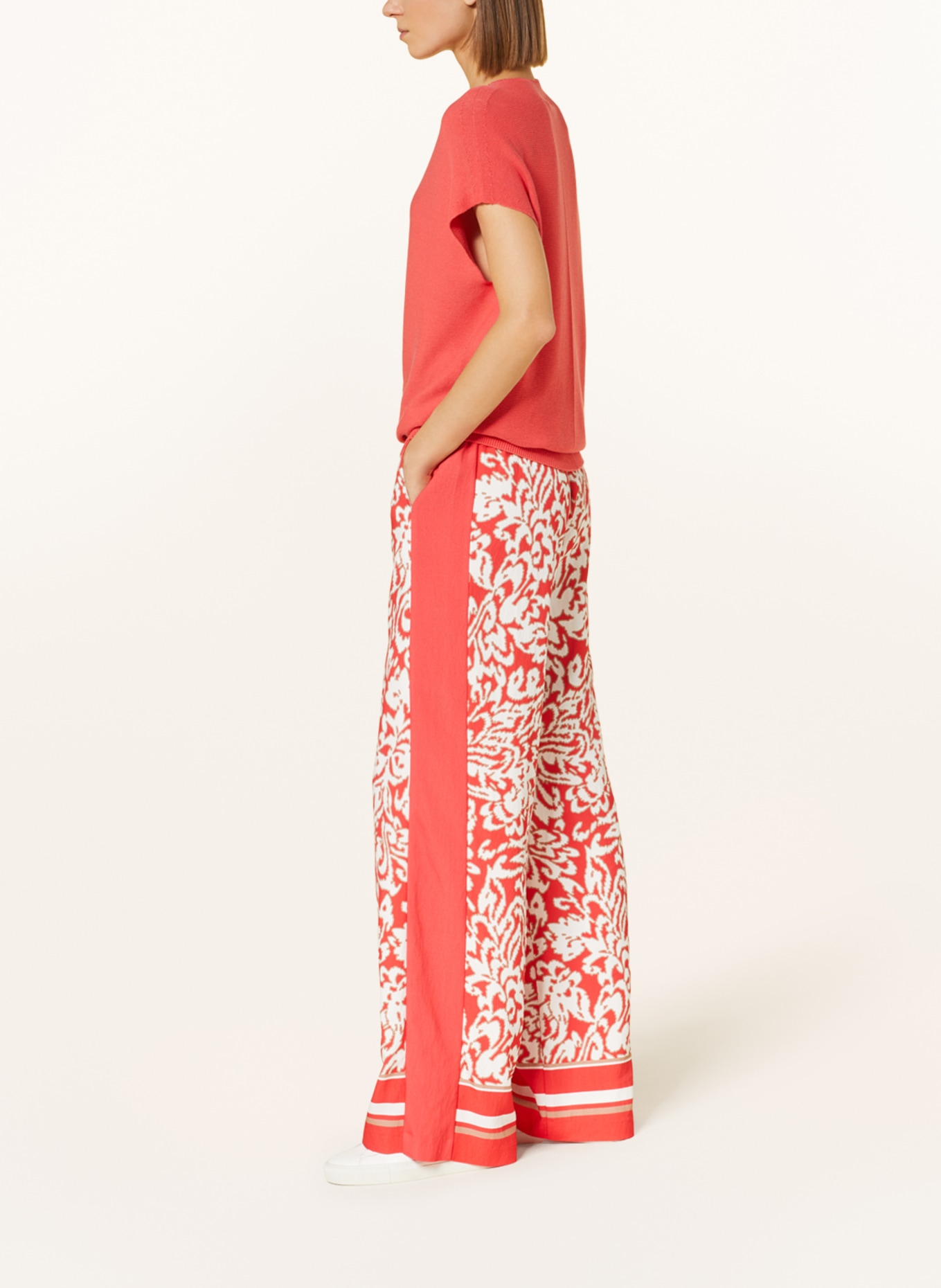 comma Wide leg trousers, Color: LIGHT RED/ WHITE/ BEIGE (Image 4)