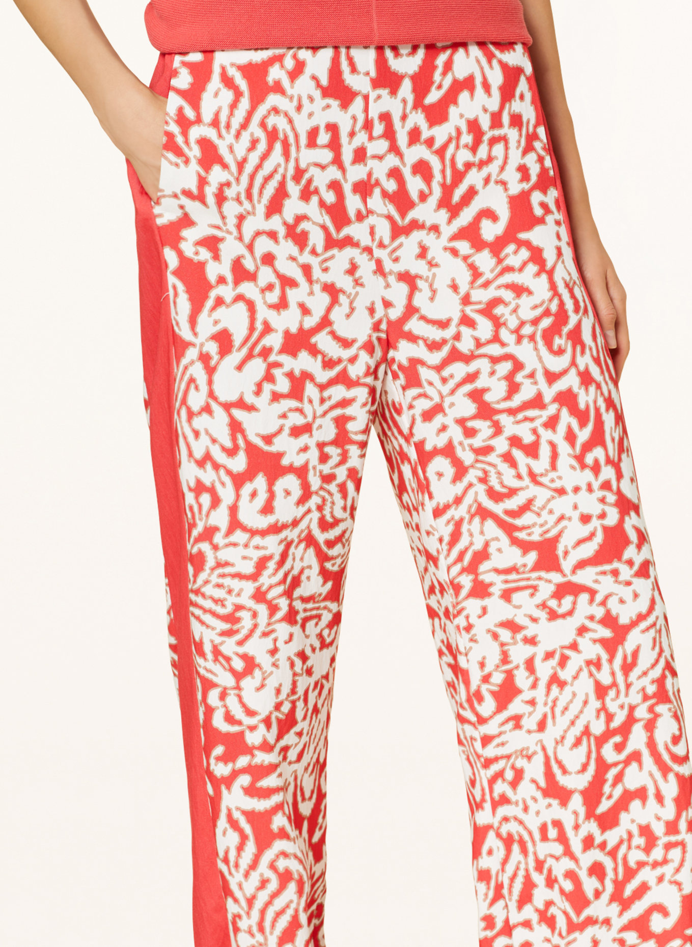 comma Wide leg trousers, Color: LIGHT RED/ WHITE/ BEIGE (Image 5)