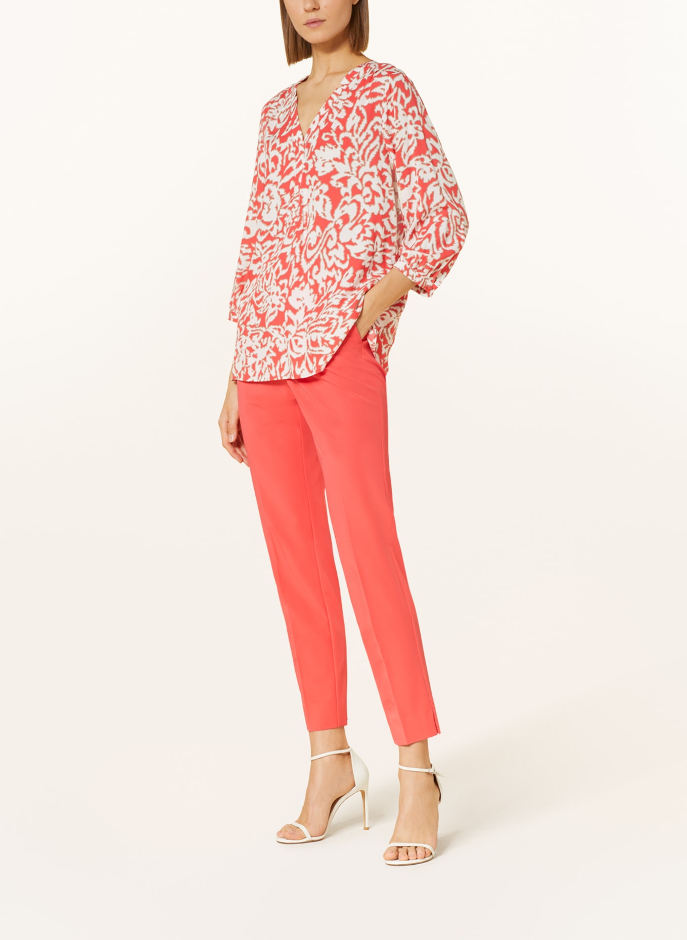 comma Shirt blouse with 3/4 sleeves, Color: SALMON/ WHITE/ BEIGE (Image 2)