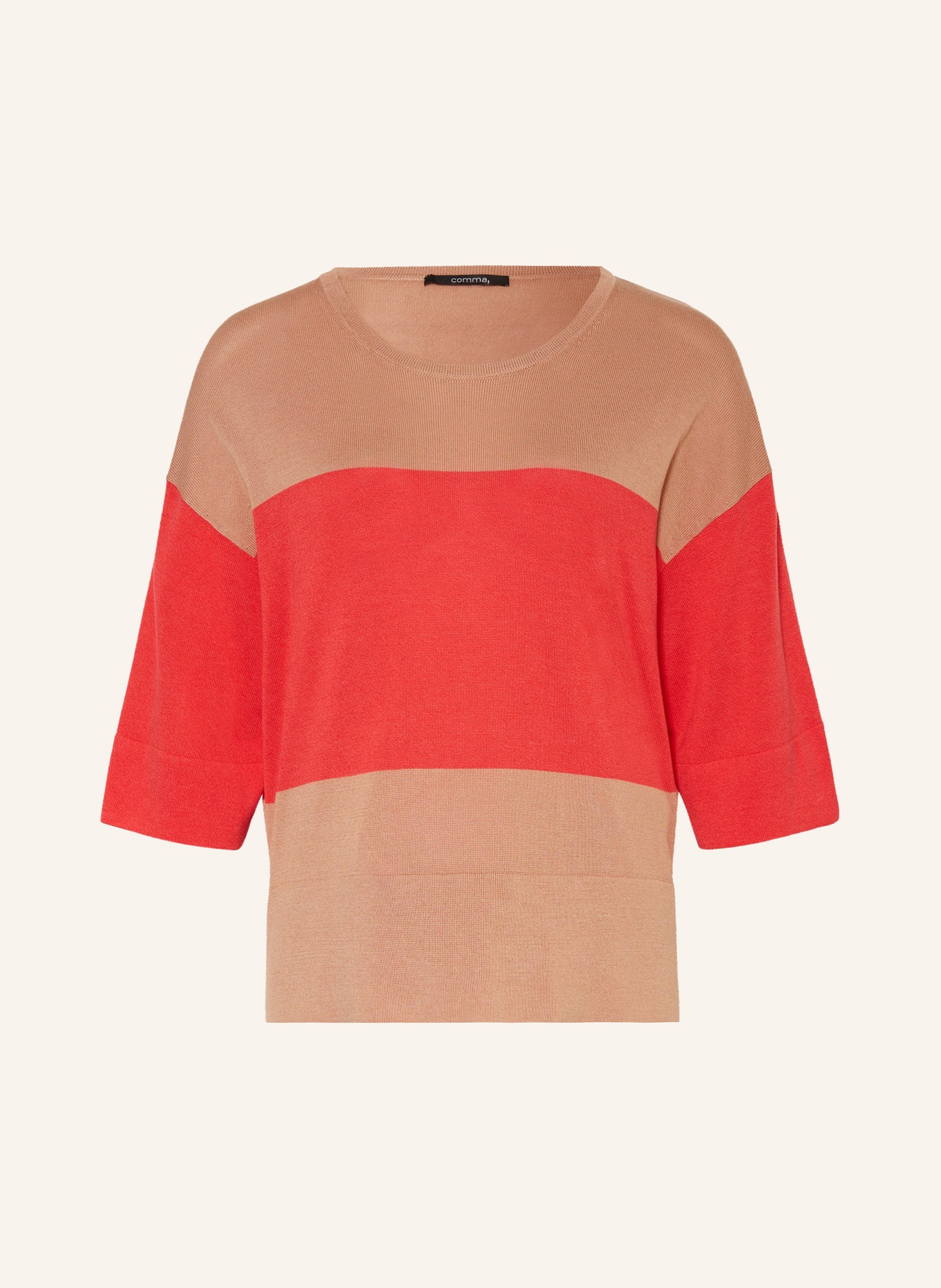 comma Sweater with 3/4 sleeves, Color: BEIGE/ SALMON (Image 1)