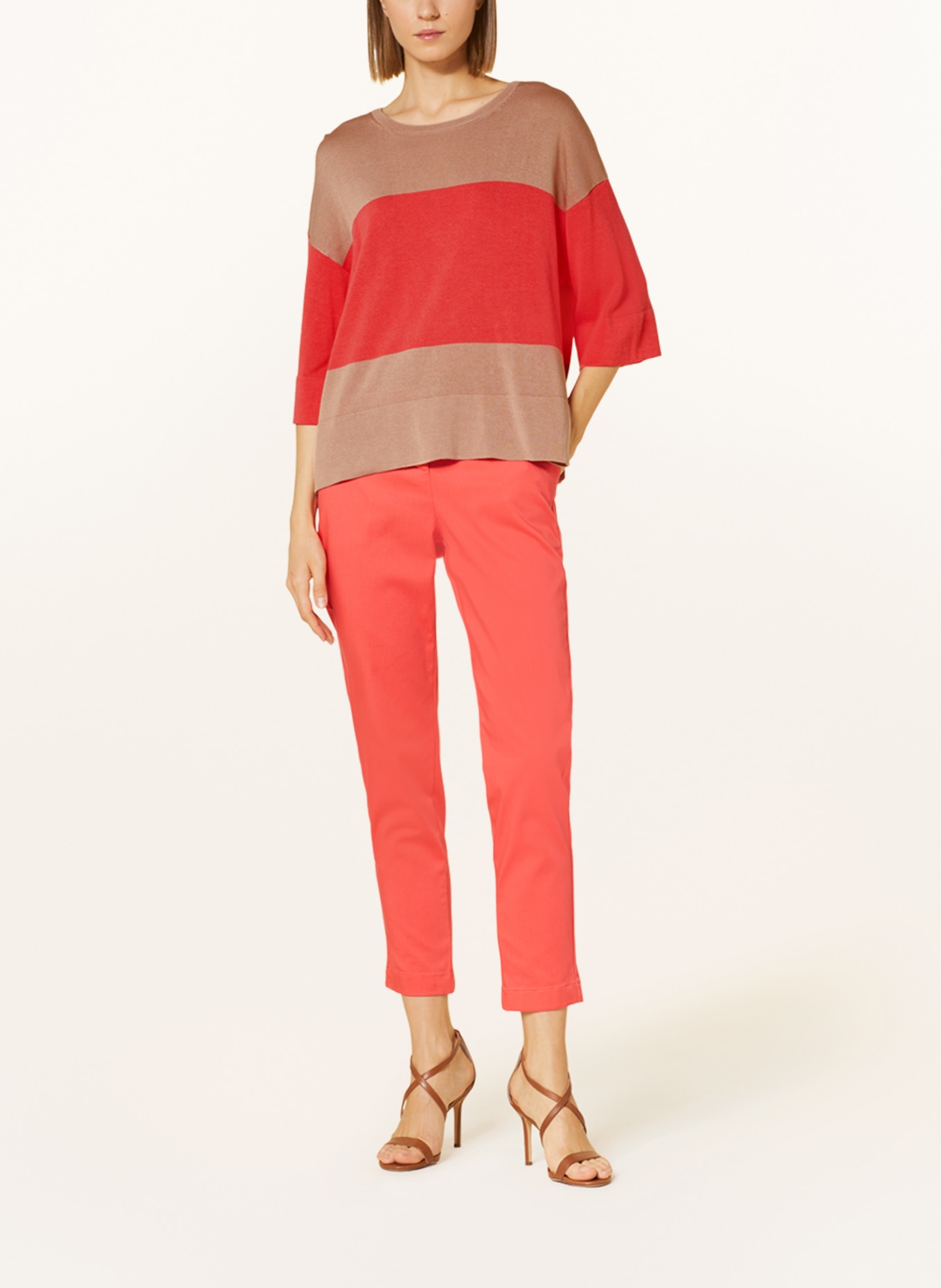 comma Sweater with 3/4 sleeves, Color: BEIGE/ SALMON (Image 2)