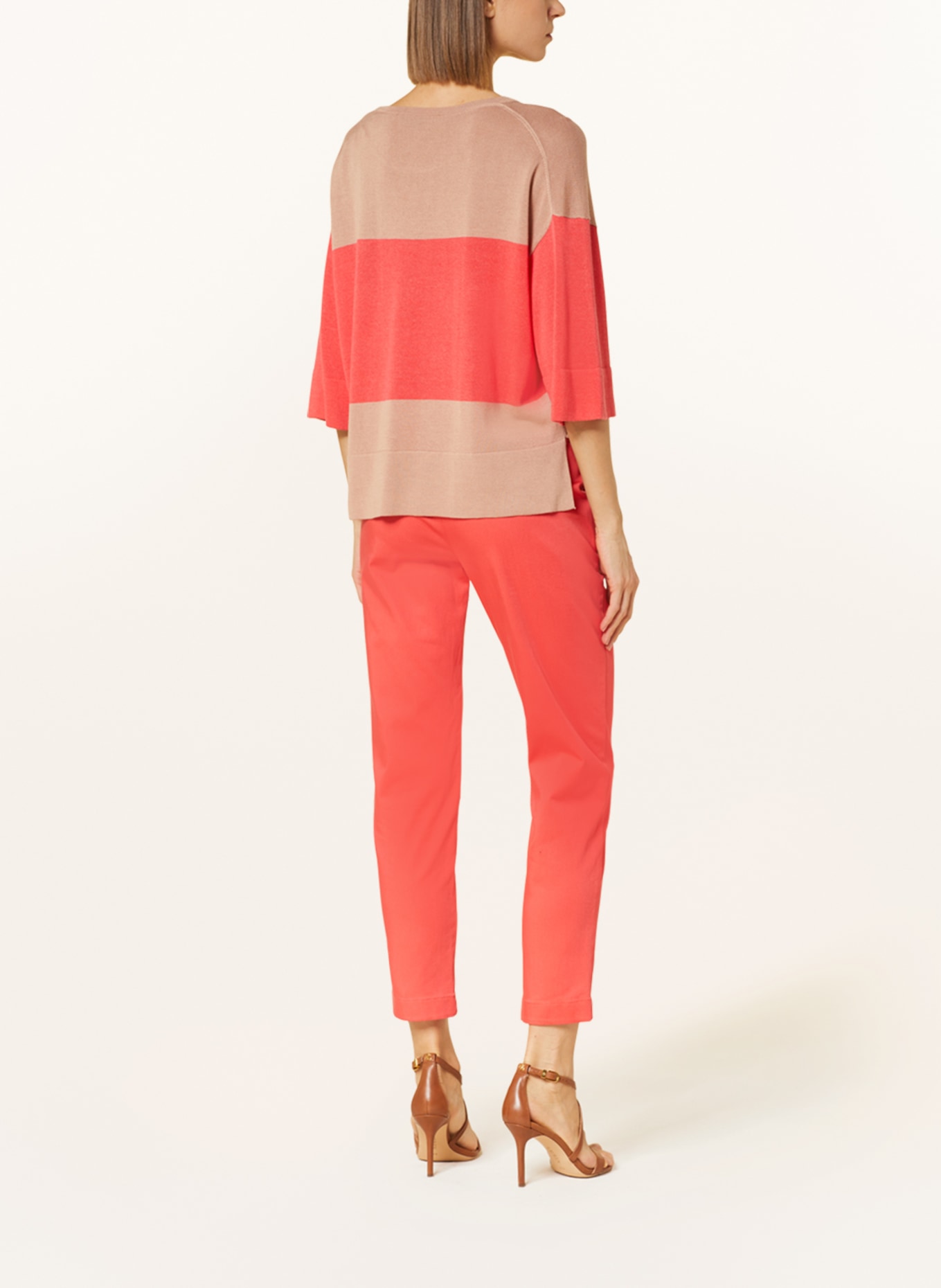 comma Sweater with 3/4 sleeves, Color: BEIGE/ SALMON (Image 3)