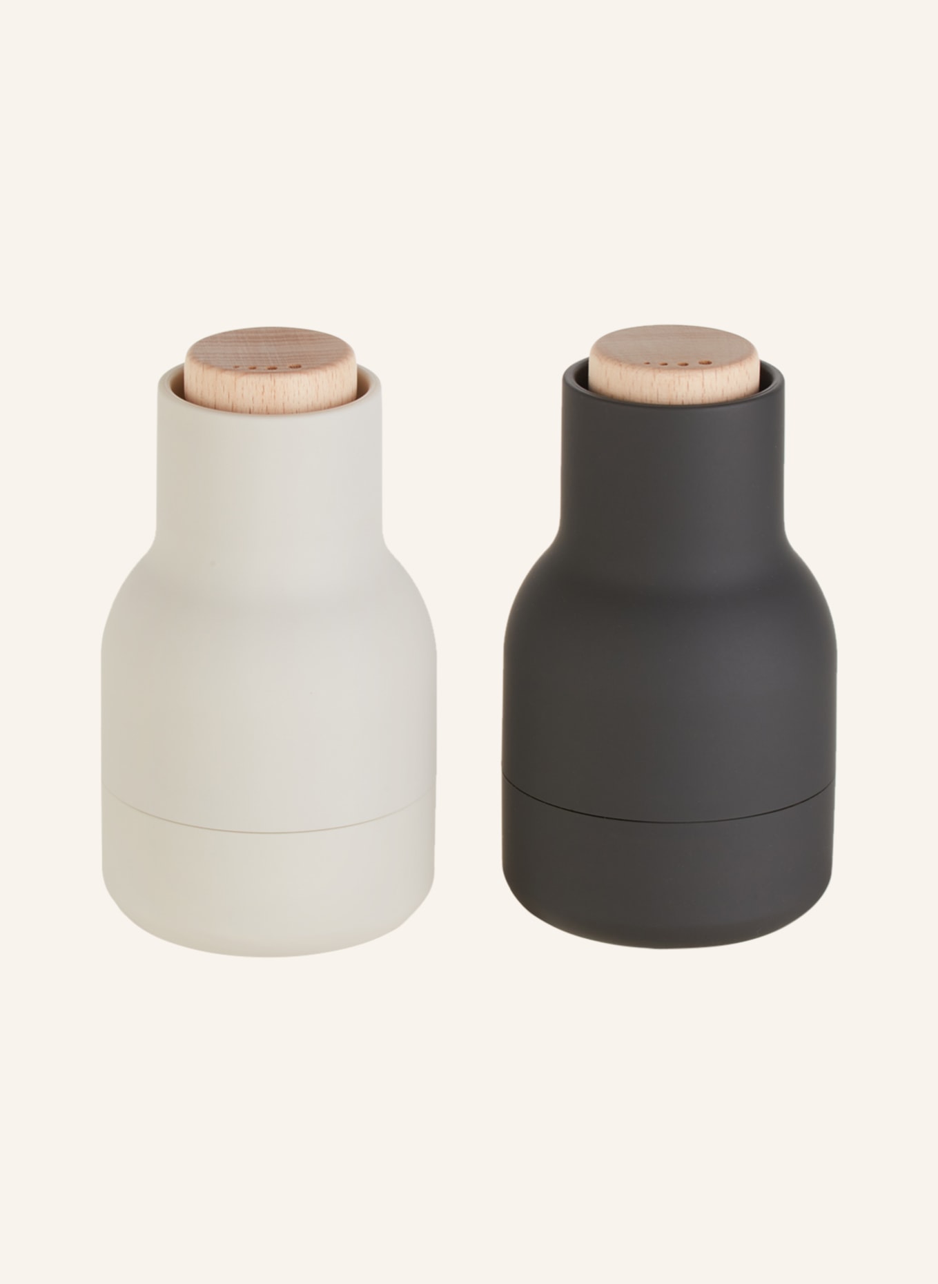 Audo COPENHAGEN Pepper and salt grinder BOTTLE GRINDER SMALL, Color: LIGHT GRAY/ DARK GRAY/ LIGHT BROWN (Image 1)