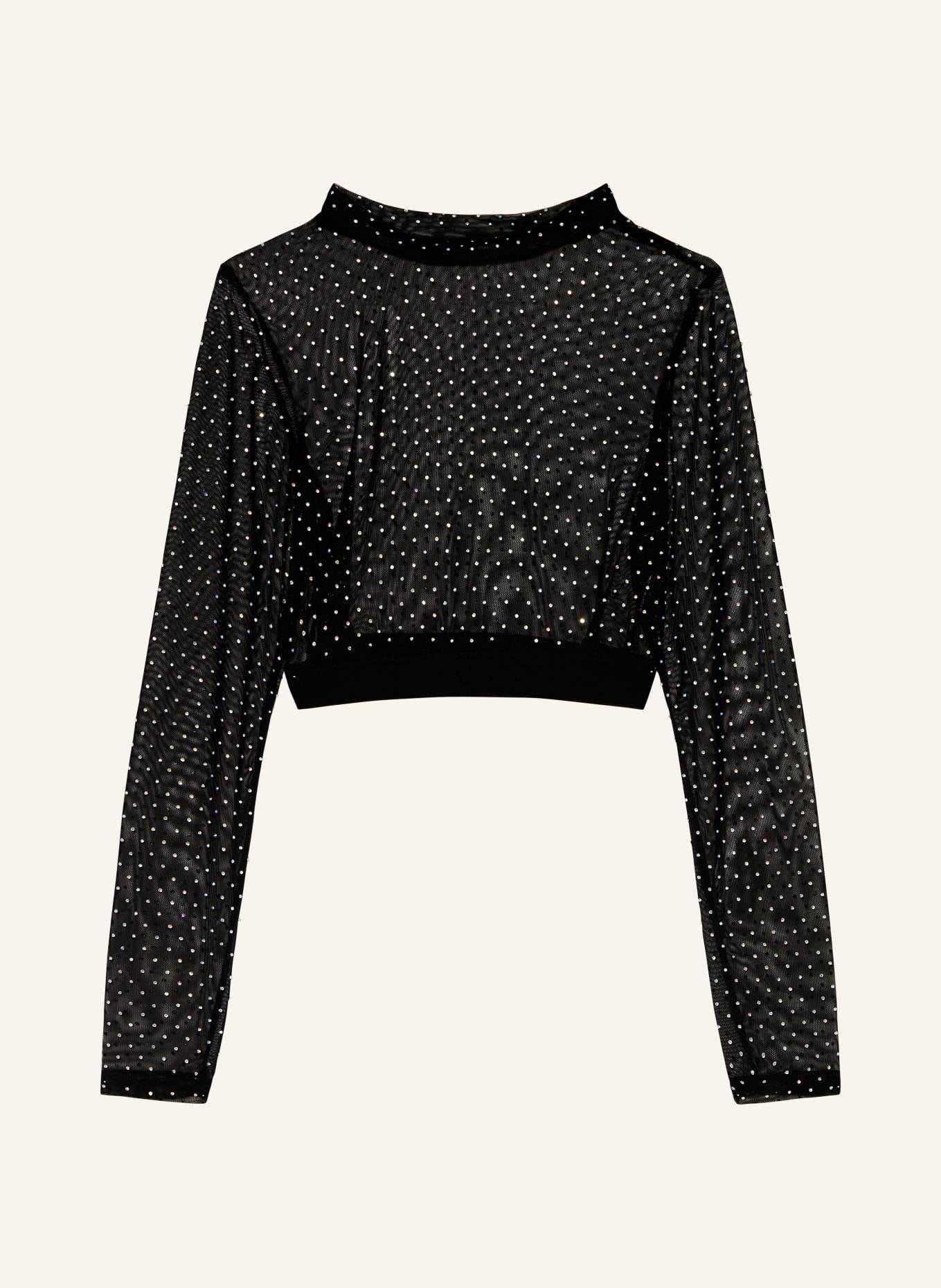 KARO KAUER Cropped shirt made of mesh with decorative gems, Color: BLACK (Image 1)