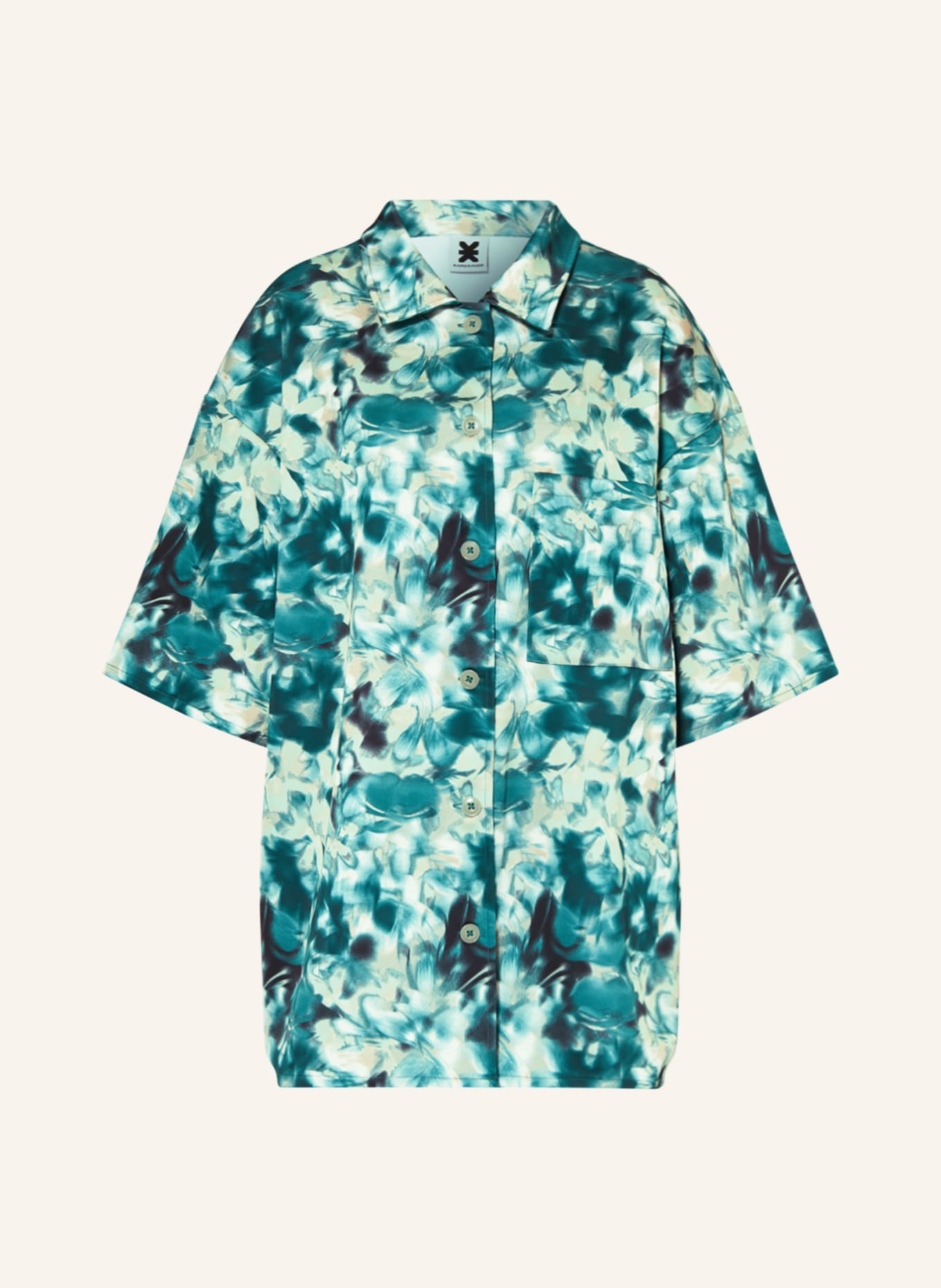 KARO KAUER Oversized shirt blouse, Color: TEAL/ LIGHT GREEN (Image 1)