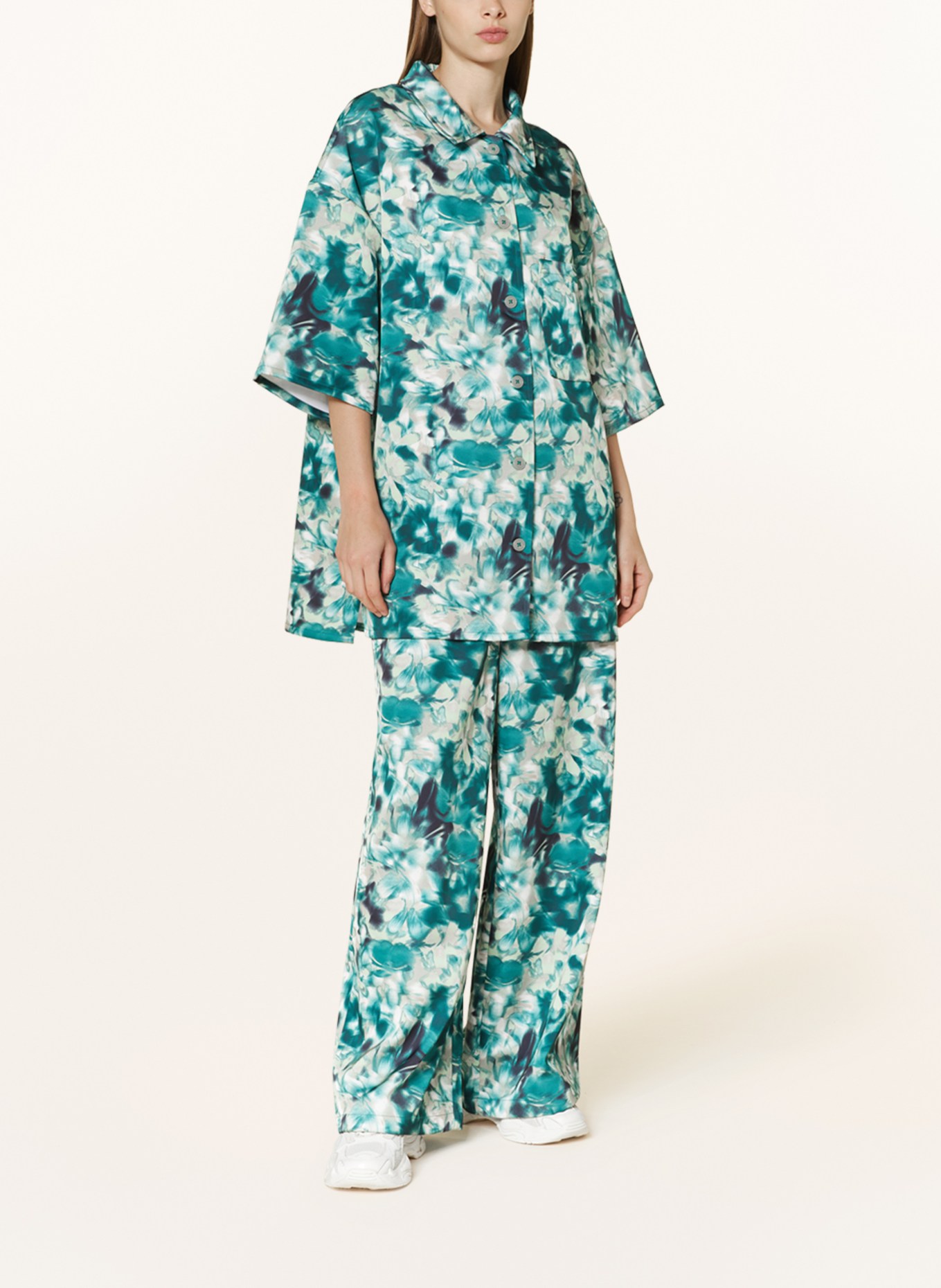 KARO KAUER Oversized shirt blouse, Color: TEAL/ LIGHT GREEN (Image 2)