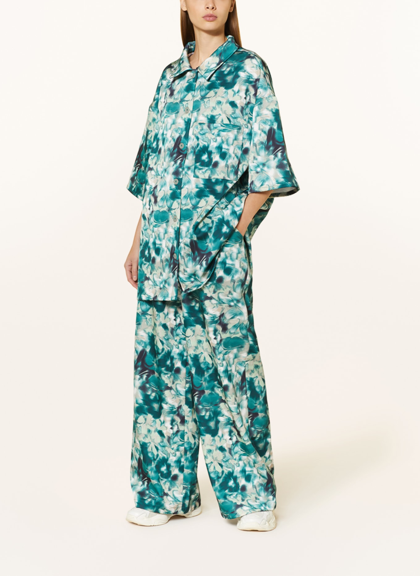 KARO KAUER Wide leg trousers, Color: TEAL/ LIGHT GREEN (Image 2)