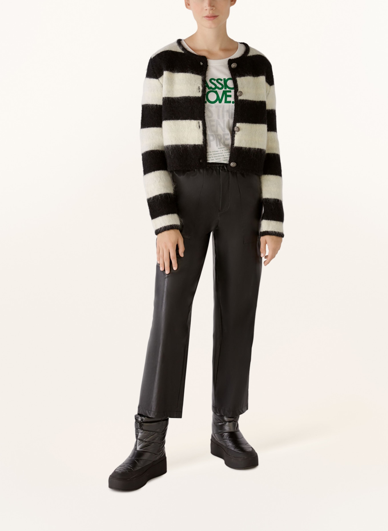 oui Cardigan with mohair, Color: BLACK/ WHITE (Image 2)