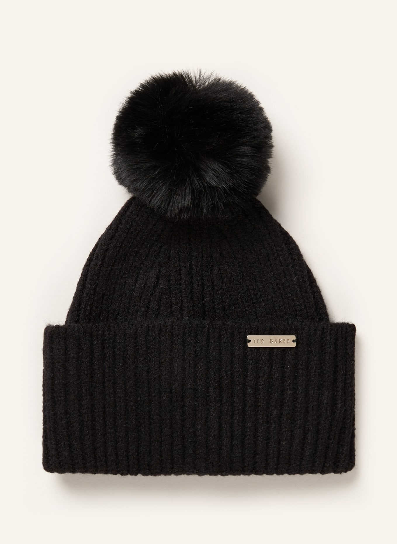 TED BAKER Beanie EMELYYS with faux fur pom-pom, Color: BLACK (Image 1)