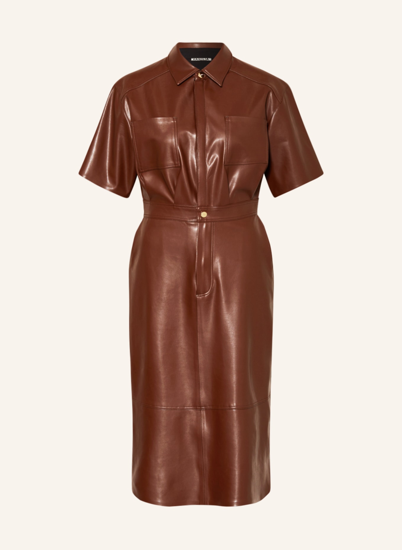 VANILIA Dress in leather look, Color: BROWN (Image 1)