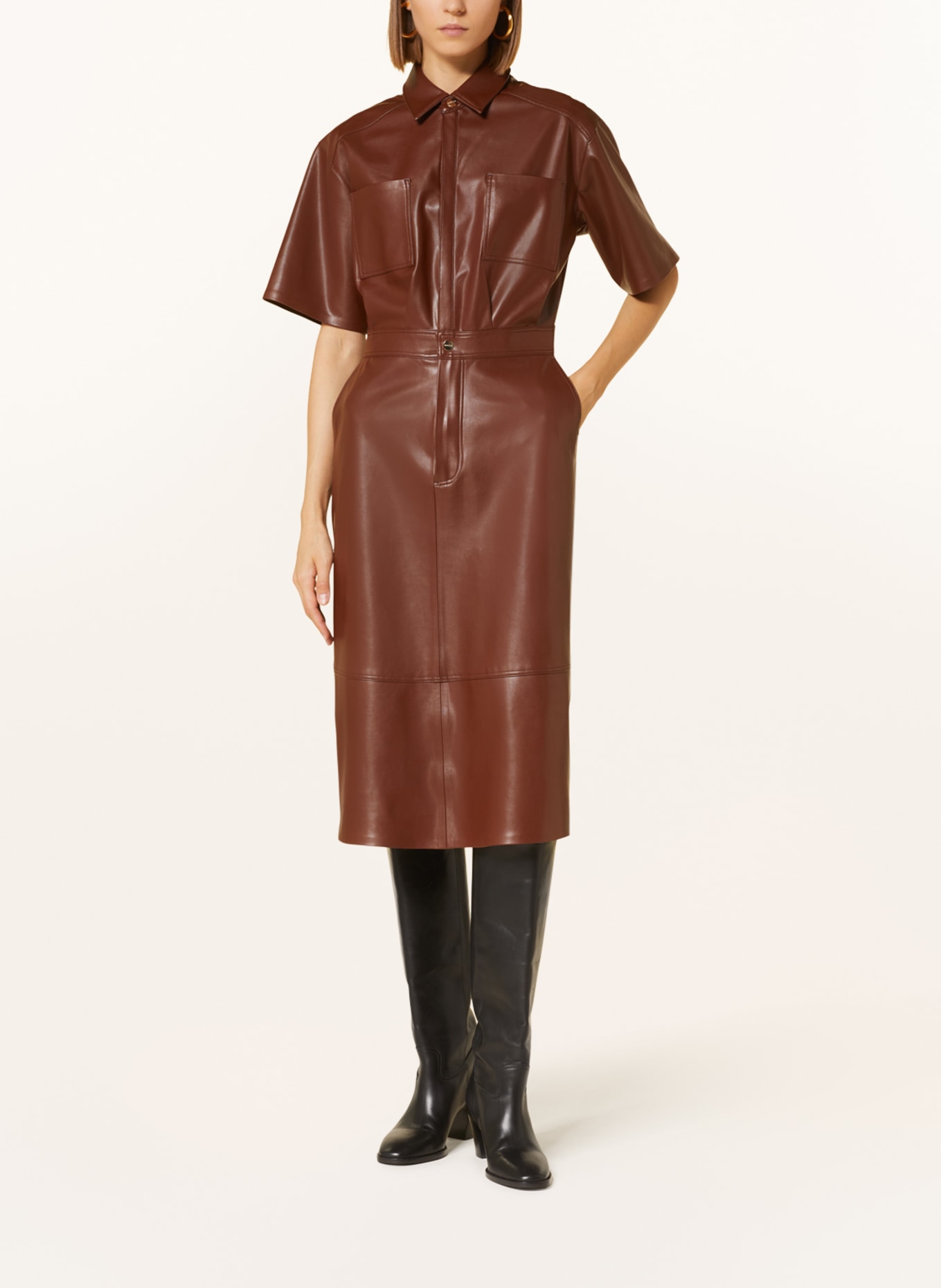 VANILIA Dress in leather look, Color: BROWN (Image 2)