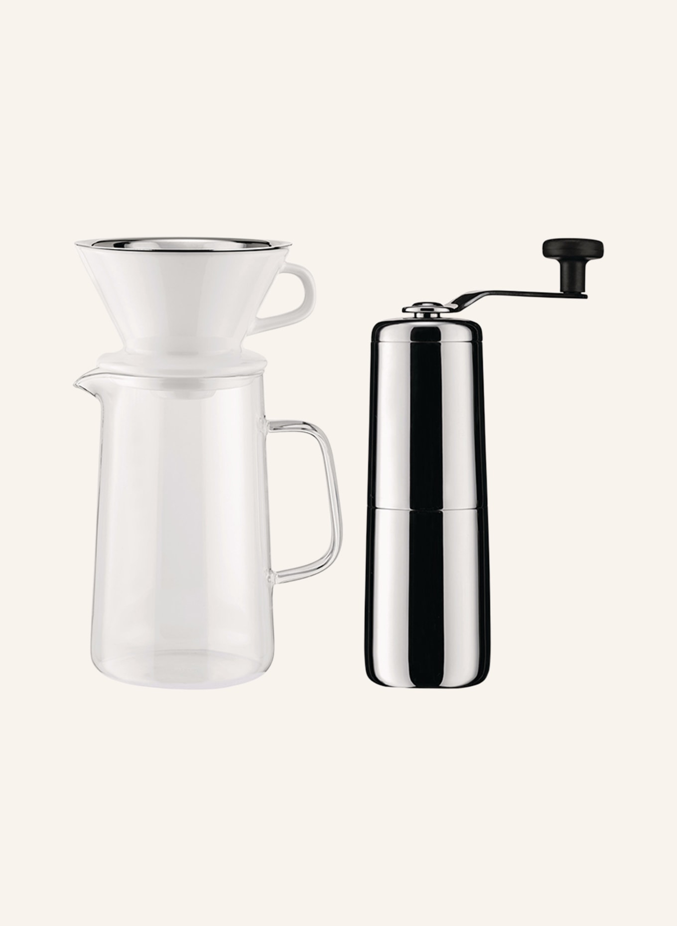 ALESSI Set SLOW COFFEE: Coffee grinder, caraffe and filter holder, Color: WHITE/ SILVER (Image 1)