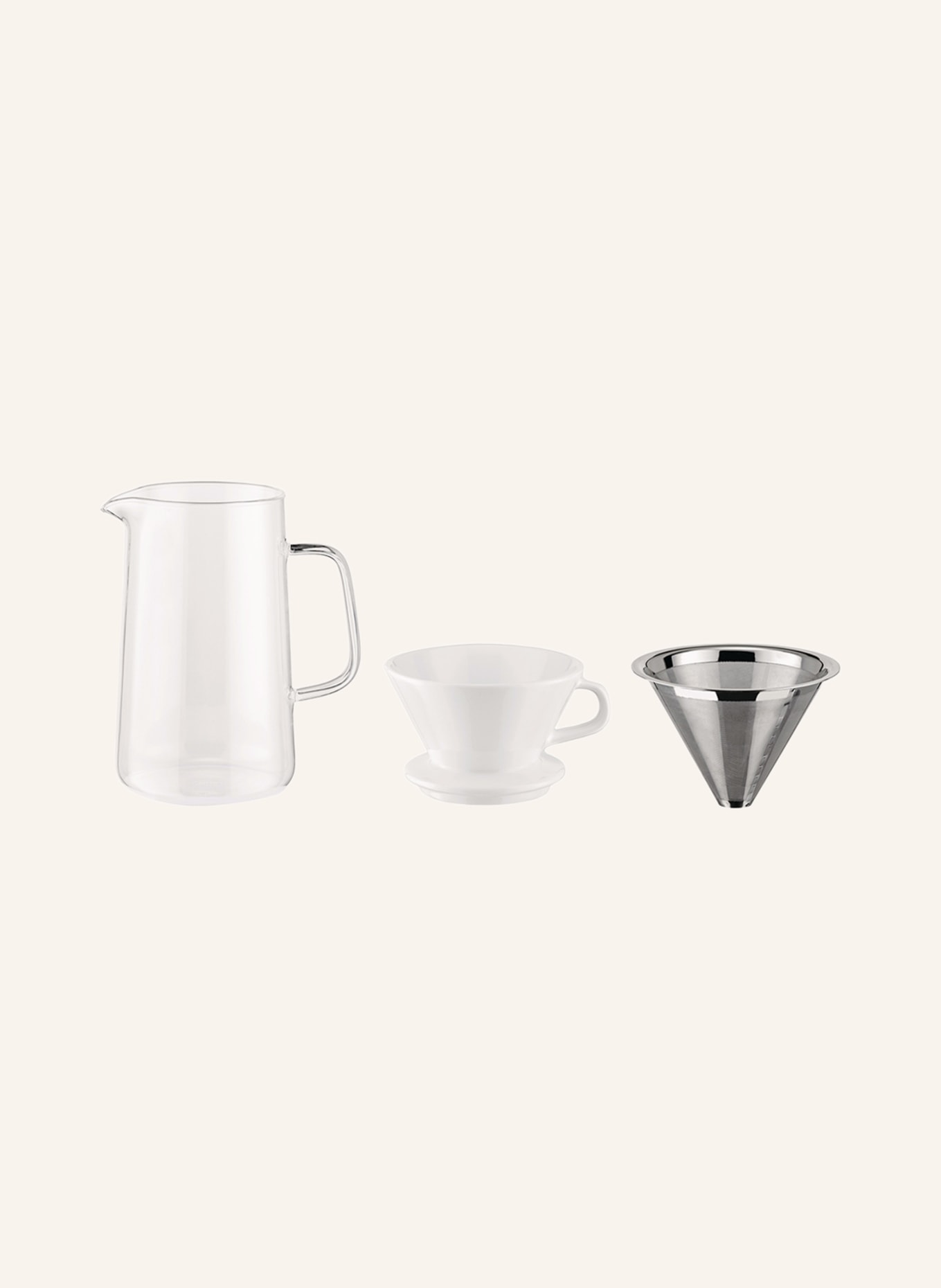 ALESSI Set SLOW COFFEE: Coffee grinder, caraffe and filter holder, Color: WHITE/ SILVER (Image 2)