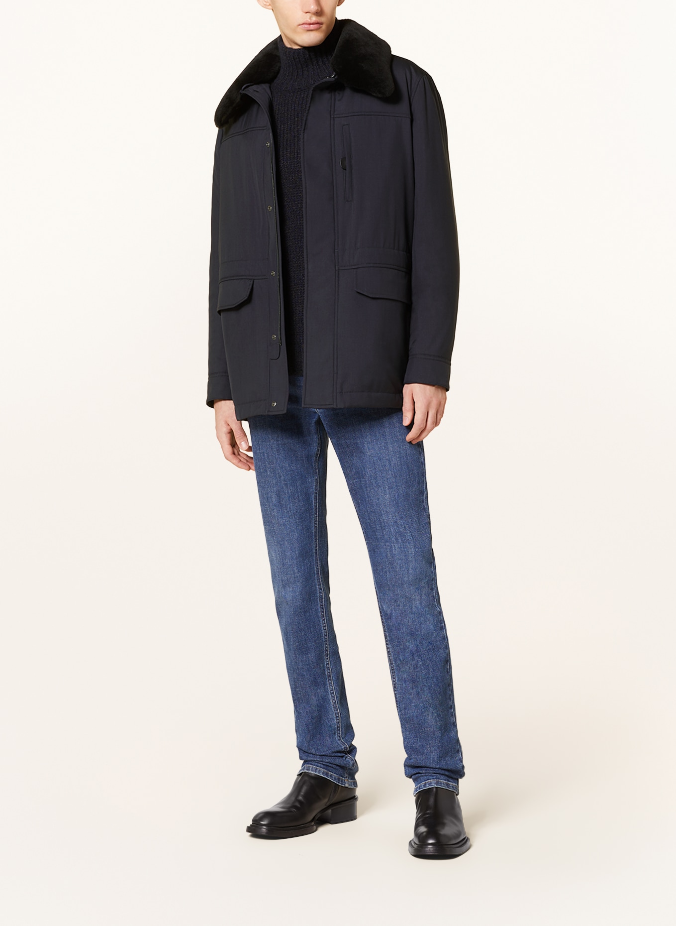 Brioni Field jacket with real fur and silk, Color: DARK BLUE (Image 2)