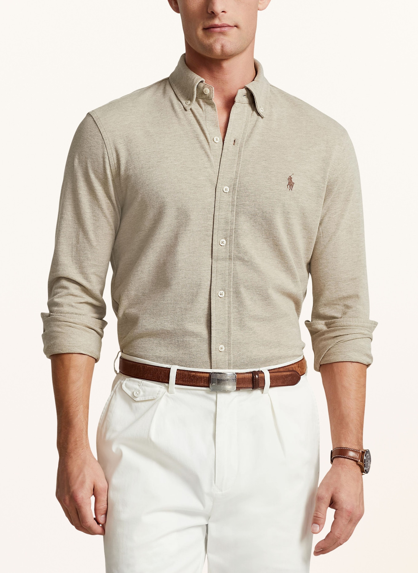 POLO RALPH LAUREN Piqué shirt custom fit, Color: BEIGE (Image 4)