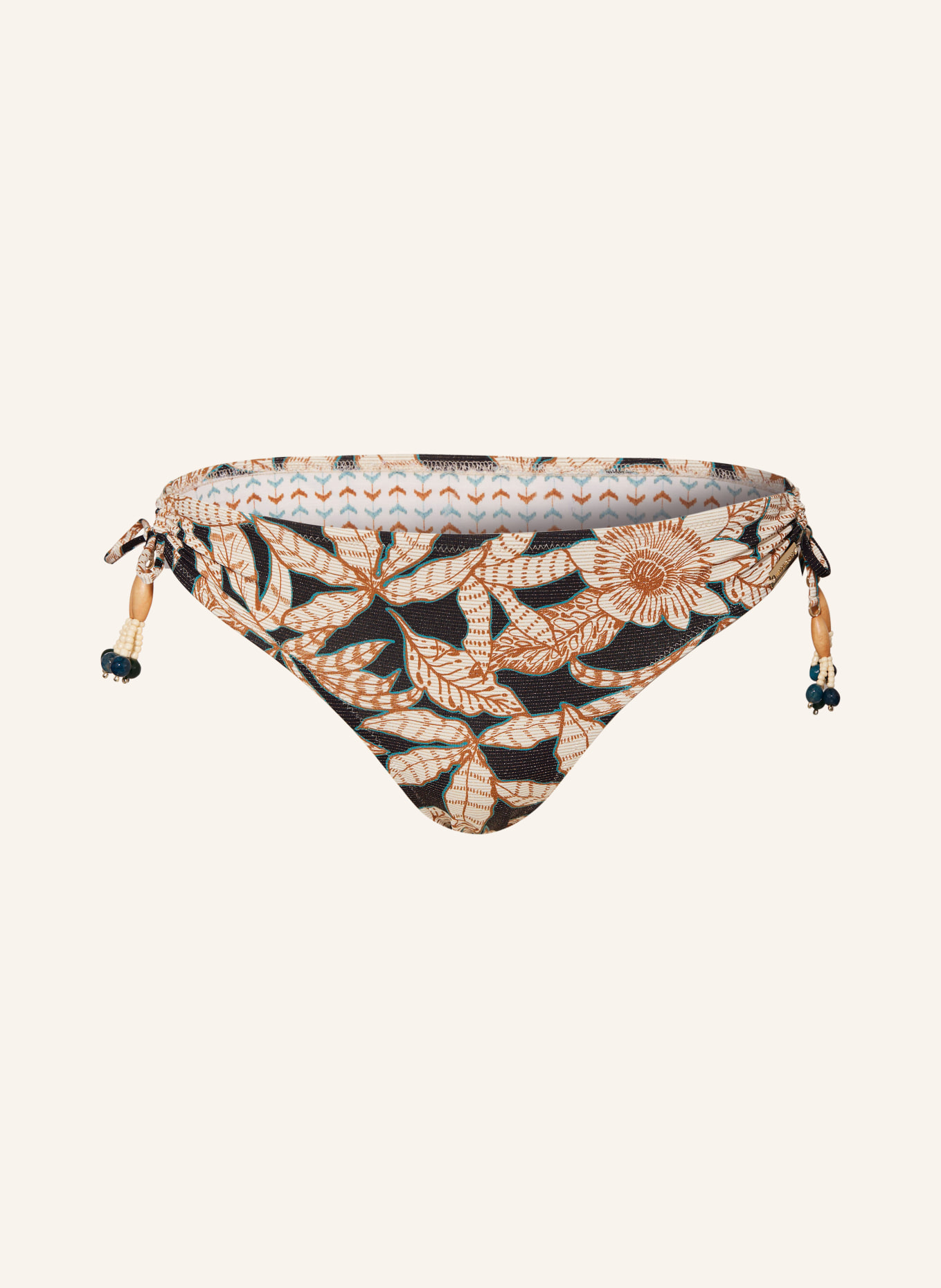 watercult Triangle bikini bottoms LES CÔTES with decorative beads, Color: BLACK/ BEIGE/ COGNAC (Image 1)