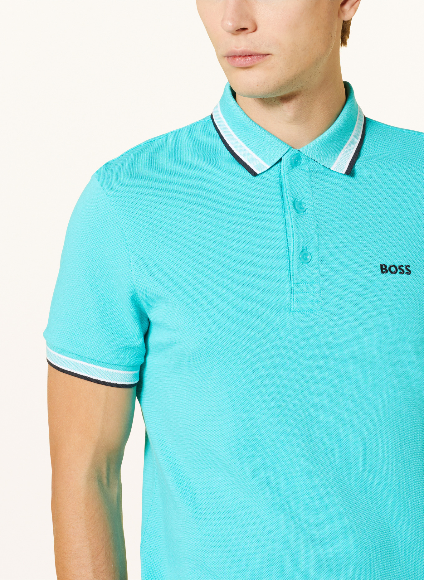 BOSS Piqué-Poloshirt PADDY CURVED Regular Fit, Farbe: TÜRKIS (Bild 4)