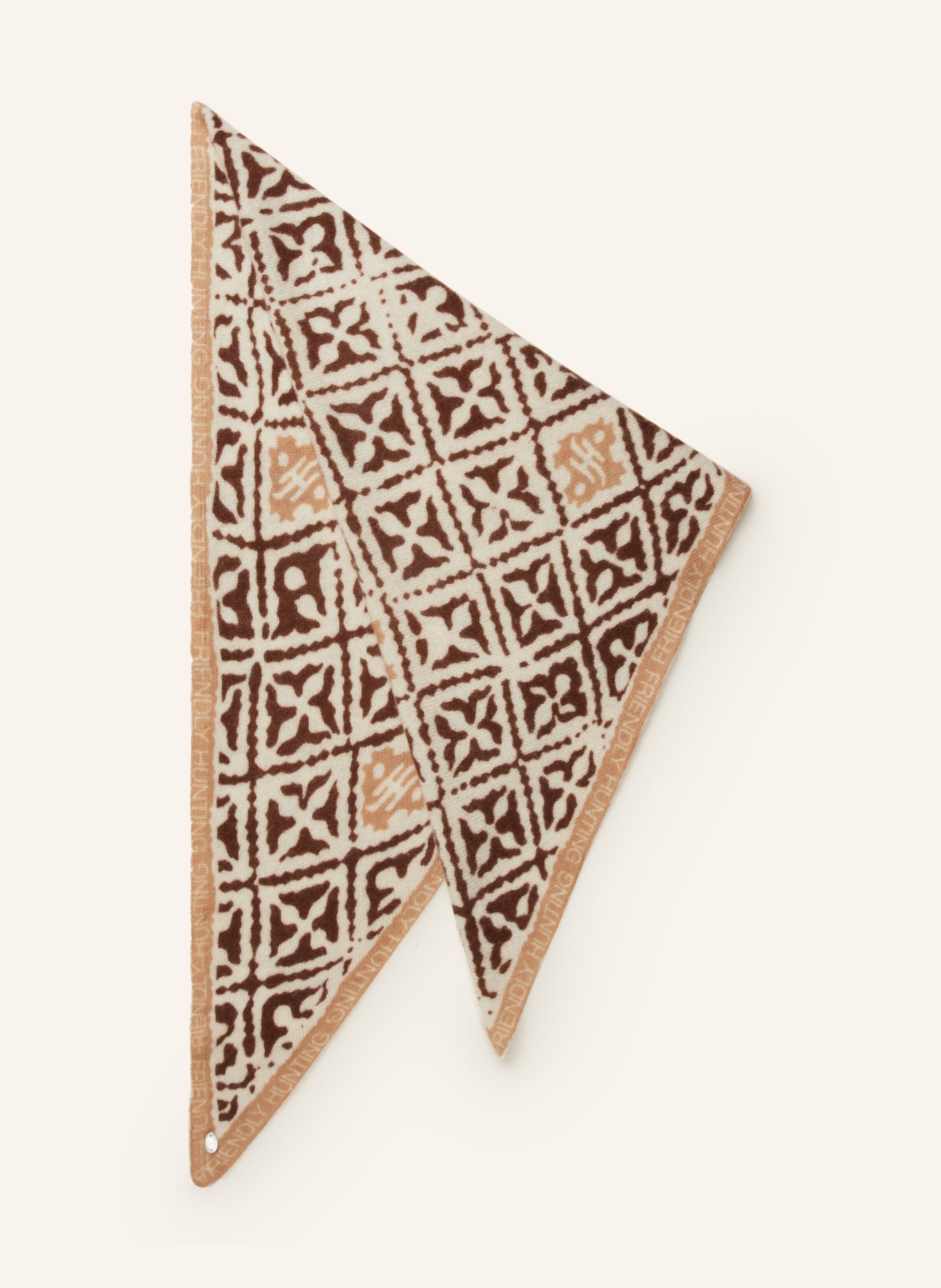 friendly hunting Triangular scarf in cashmere, Color: CREAM/ DARK BROWN/ LIGHT BROWN (Image 1)