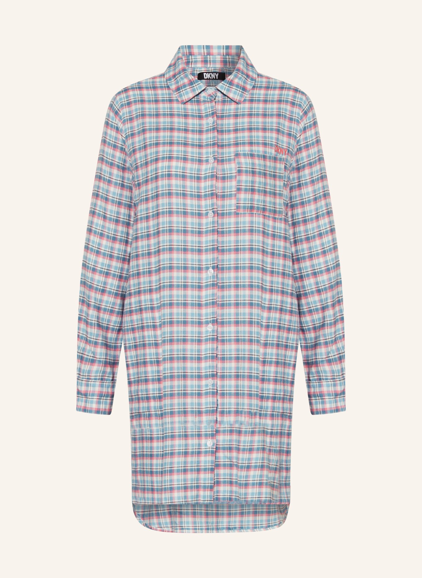 DKNY Nightgown in flannel, Color: LIGHT BLUE/ WHITE/ PINK (Image 1)
