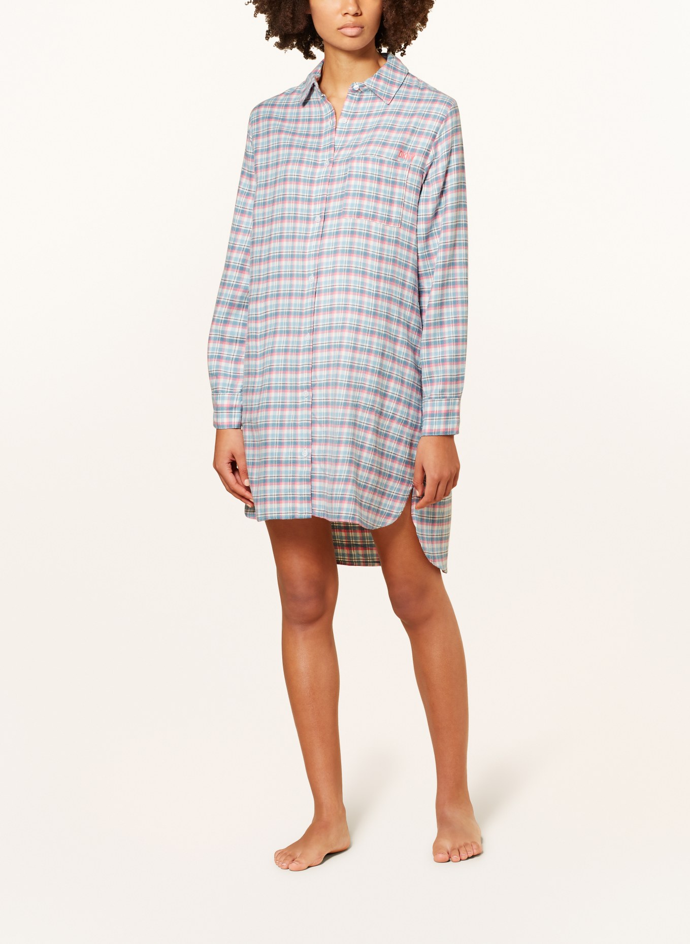 DKNY Nightgown in flannel, Color: LIGHT BLUE/ WHITE/ PINK (Image 2)