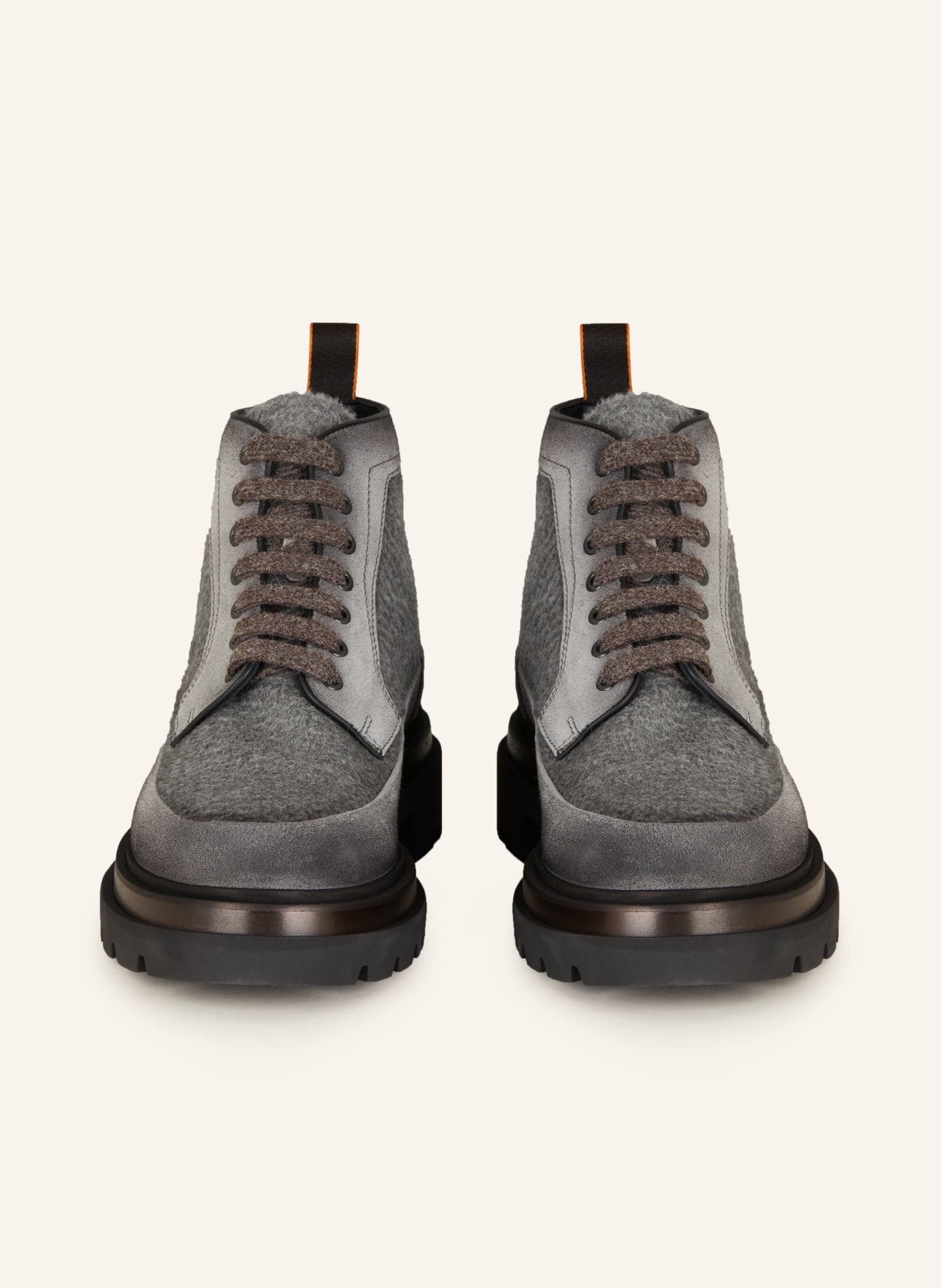 Santoni Lace-up Boots DEVELOP with real fur, Color: GRAY (Image 3)