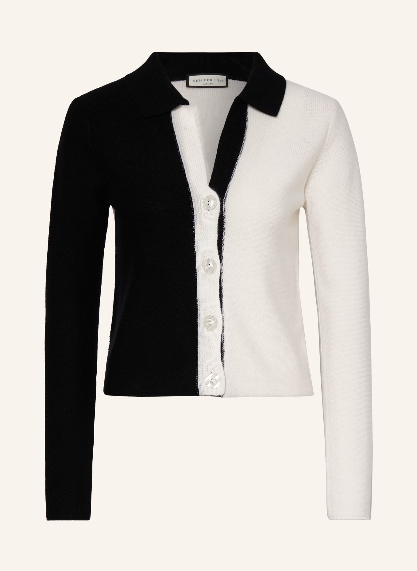 SEM PER LEI Cardigan with cashmere, Color: BLACK/ ECRU (Image 1)