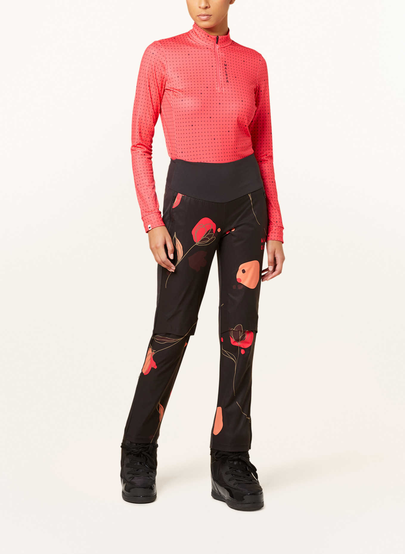 maloja Cross-country ski pants ROBINIEM., Color: BLACK/ RED/ NUDE (Image 2)