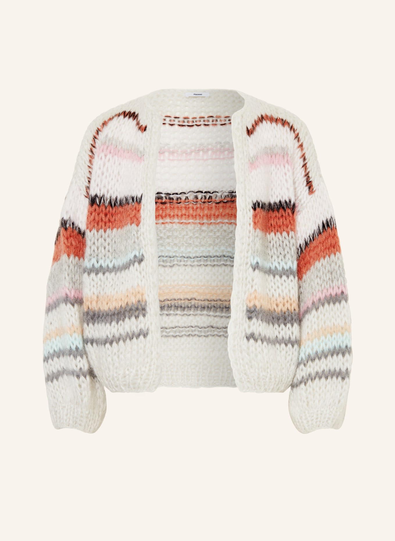 MAIAMI Oversized knit cardigan with mohair, Color: GRAY/ LIGHT PINK/ BROWN (Image 1)