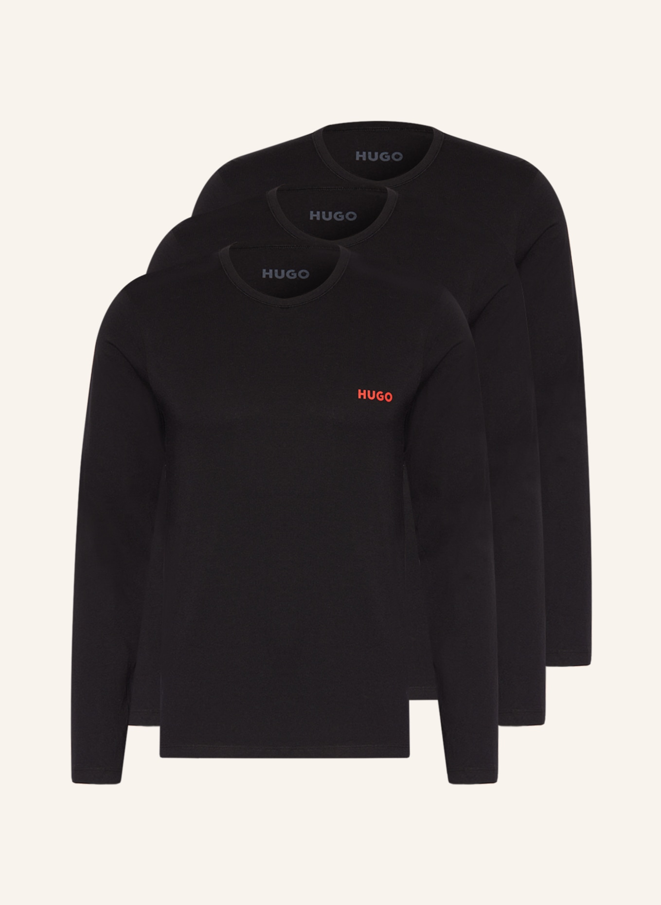 HUGO 3-pack long sleeve shirts, Color: BLACK (Image 1)